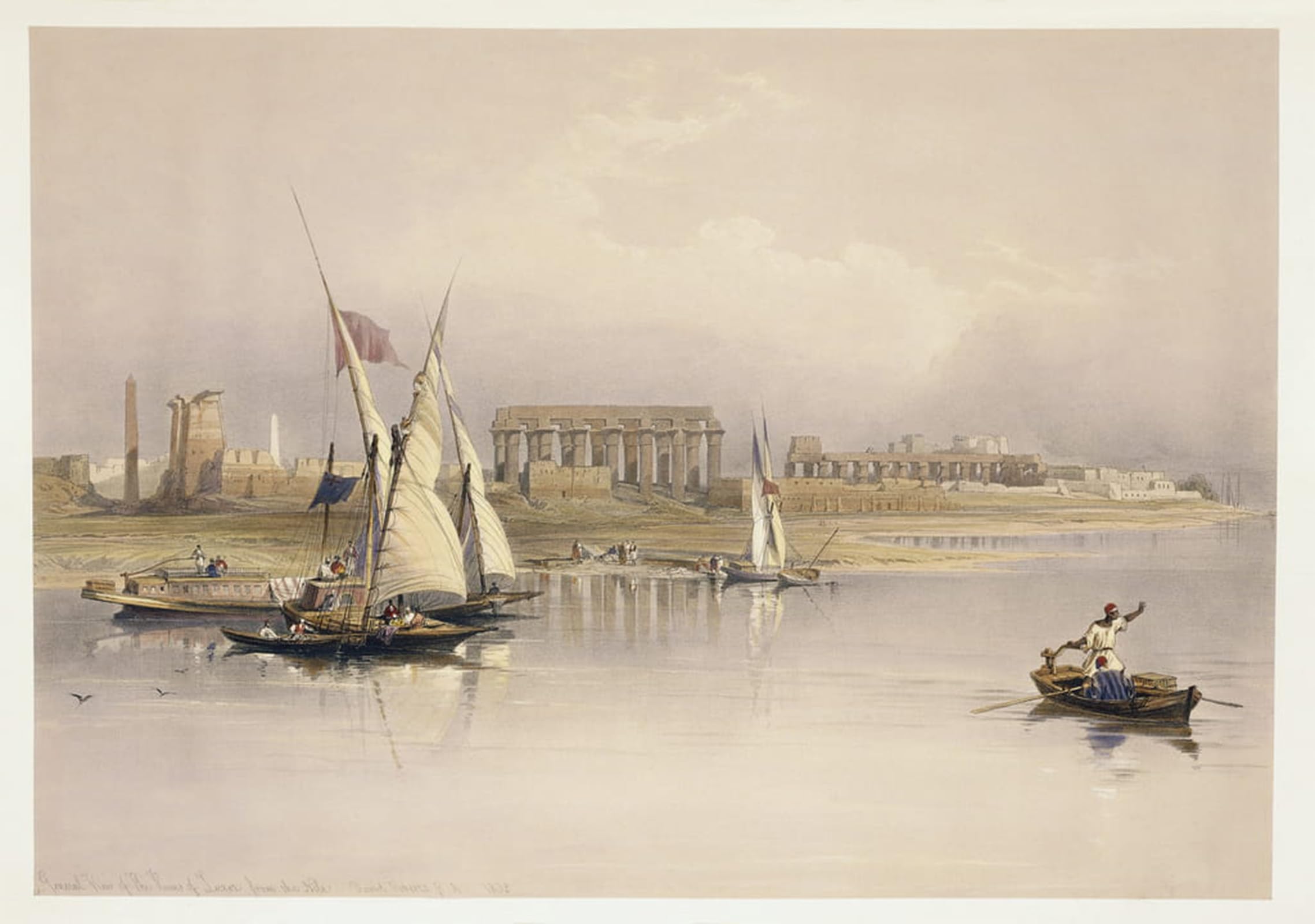 RZHRHJES Abstract Painting Poster Art Print Canvas Print Poster Egypt Ruins of Luxor From River Nile Engraving Based on Drawing by David Roberts Landscape Canvas Painting for Office Decor 60x90cm