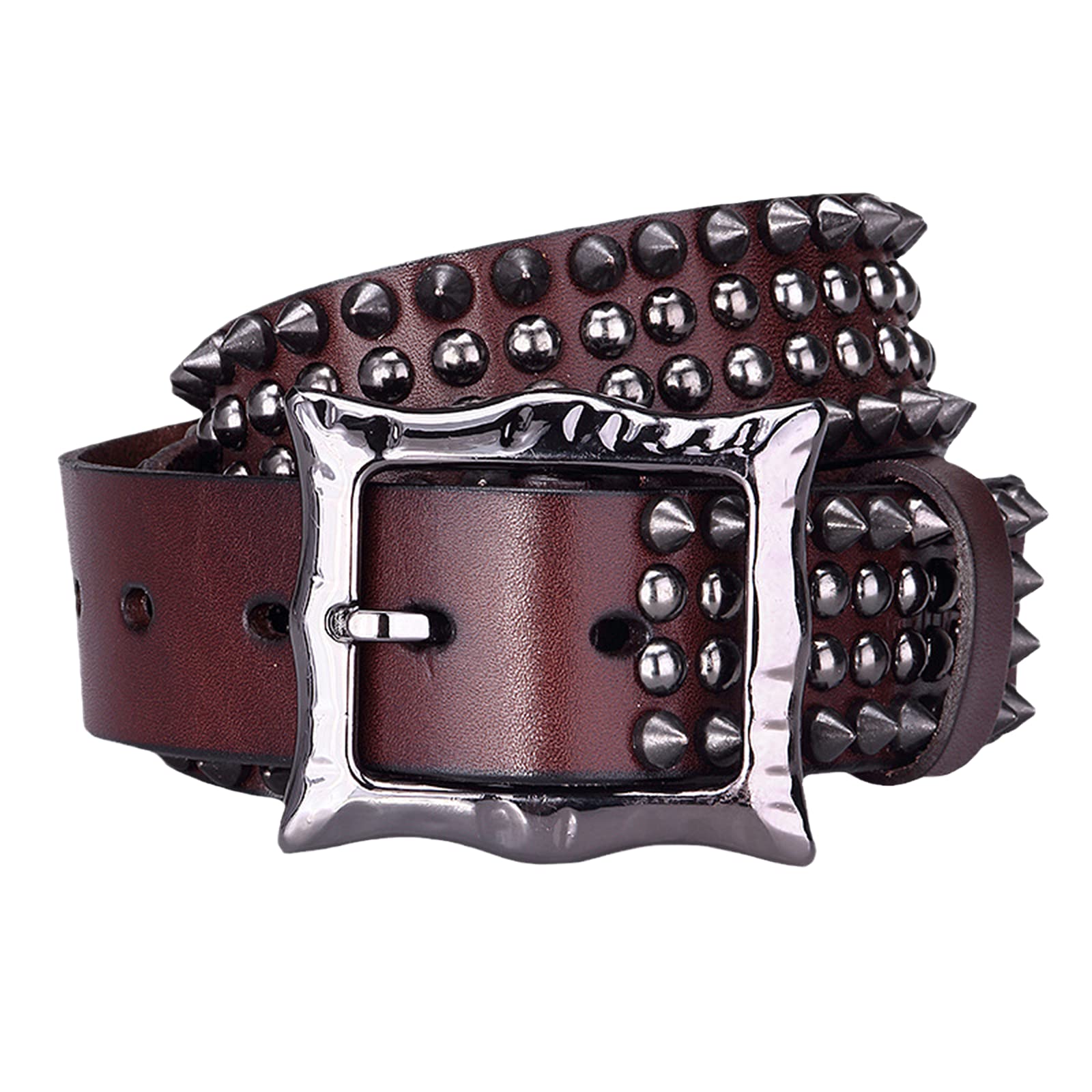 Herren & Damen Nietengürtel Im Vintage Spitznieten Handgemachter Design Gürtel Punk Rock Nieten Ledergürtel Echtleder Jeansgürtel Für Oder Gothic-Outfits,Kaffee,110cm/waist:36"~38"