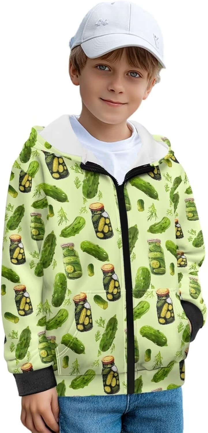 GePrint Pullover Sweatshirt for Boy Full-Zip Kids Fall Winter Outfits Outerwear Soft Versatile Hooded Outing Wear for Boys