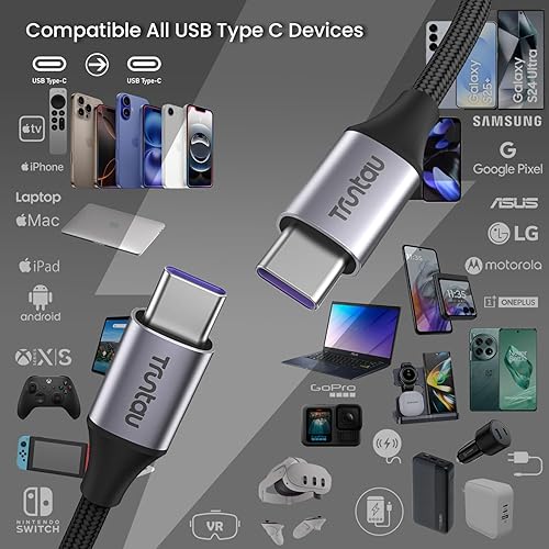 Miniatura 7 de Truntau Cable USB C a USB C, cable USB trenzado de 3.3 pies, carga rápida, sincronización de datos tipo C a tipo C, cable para MacBook Pro 2020,