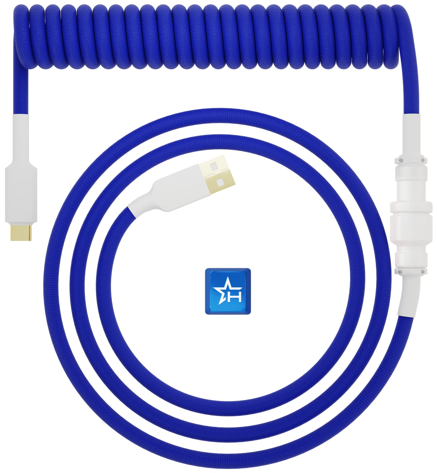 Hystar Coiled USB Aviator Cable for Keyboard, Double Sleeved Cable, 5ft Cable Length, Gold Plated, T