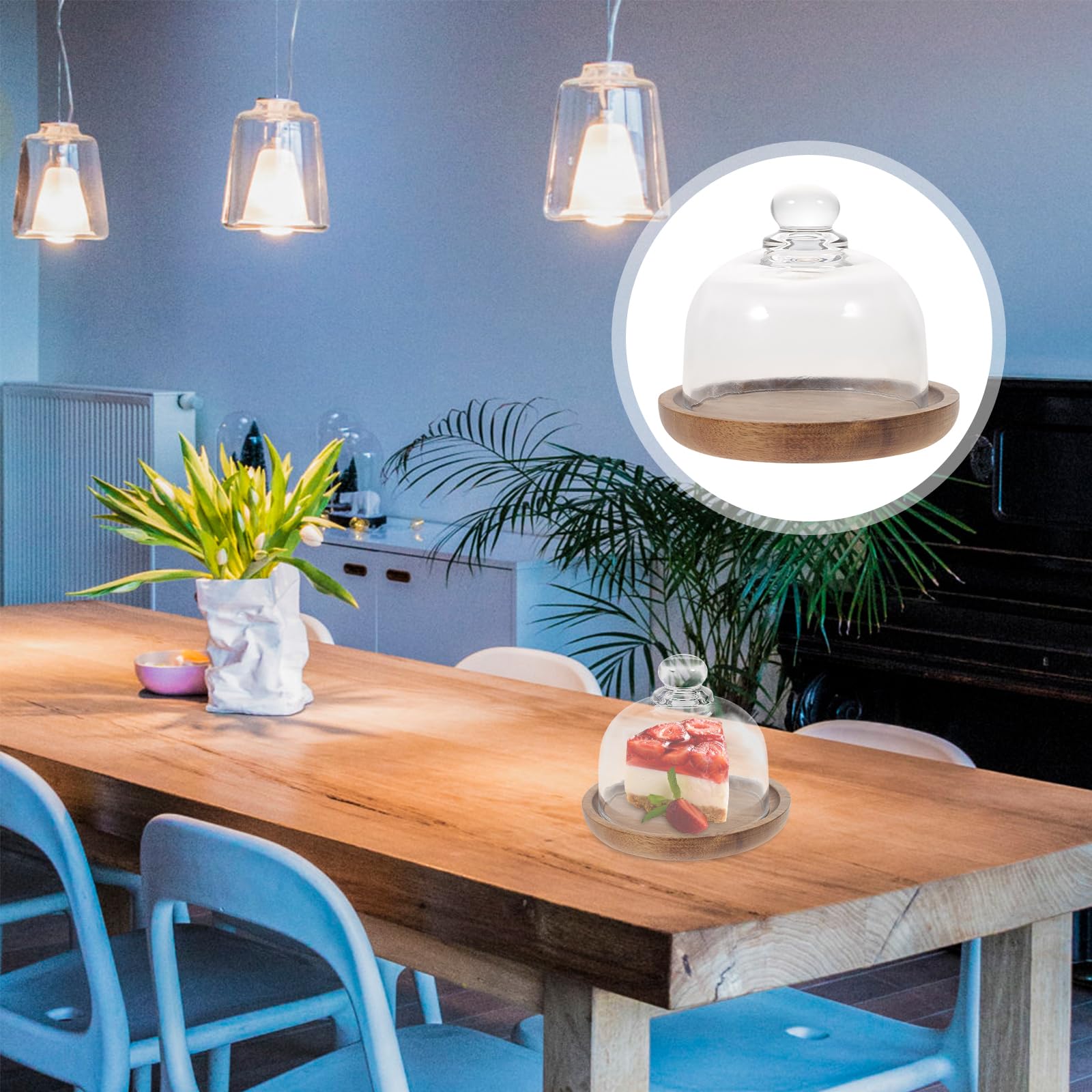 BESTonZON Cloche en Verre avec Assiette,Mini Support à gâteau avec Cloche en Verre,pour Dessert, Fruits, Cupcake,Artisanat,Micro Paysage,e en,pour Restaurant, fête à la Maison（2 Jeux）