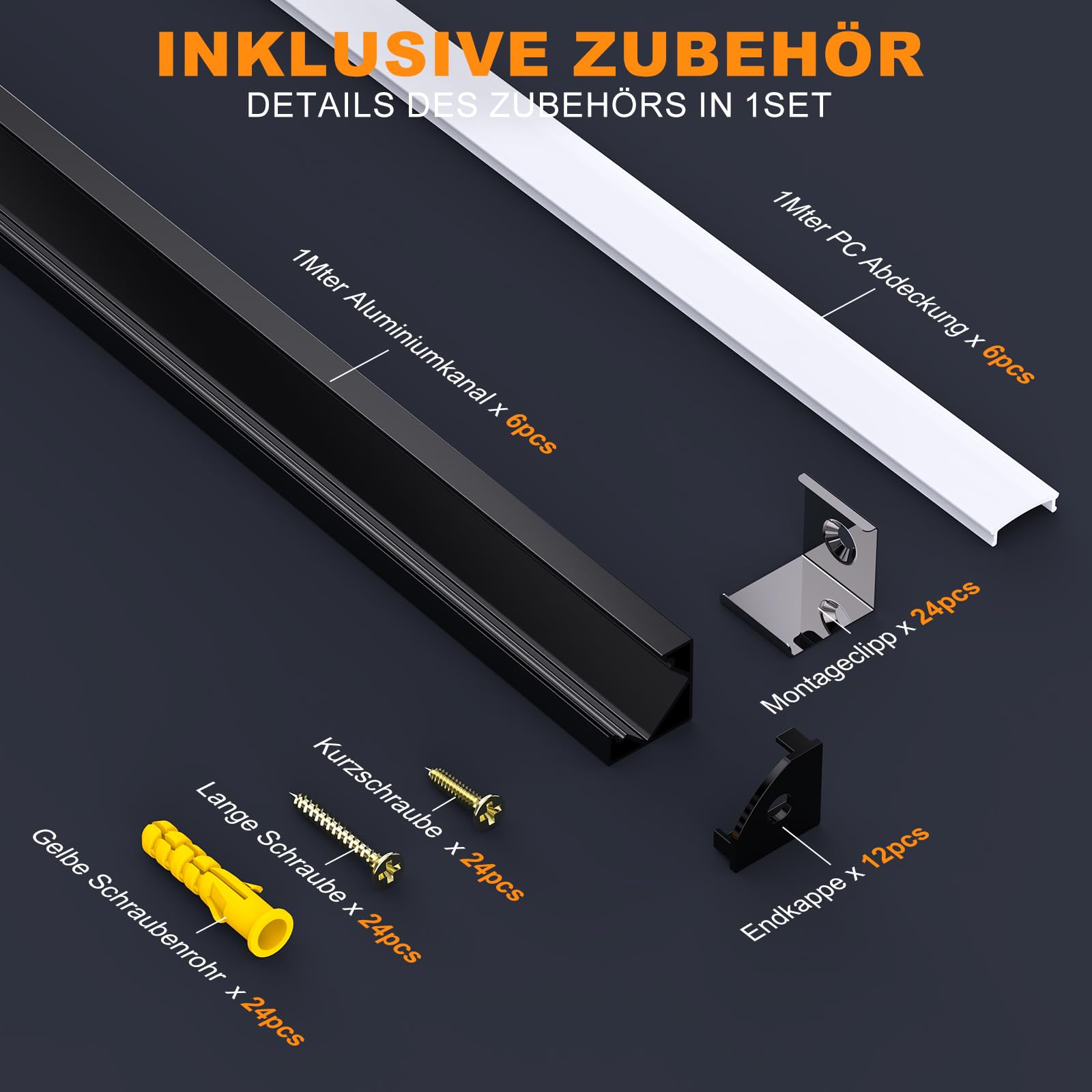 Chesbung 6Pack Schwarz LED Aluminum Kanal mit Milchiger Weißer Abdeckung, V Form Profil Leiste Aluprofil für 12mm LED Streifen/Strip/Band, Stripe Schiene Diffusor Alu Profil