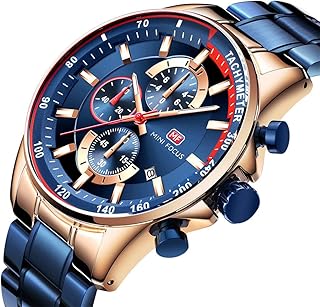 MINI FOCUS Sport Herrenuhren Chronograph Stahlband Quarzuhr für Männer Kalender Mode blau