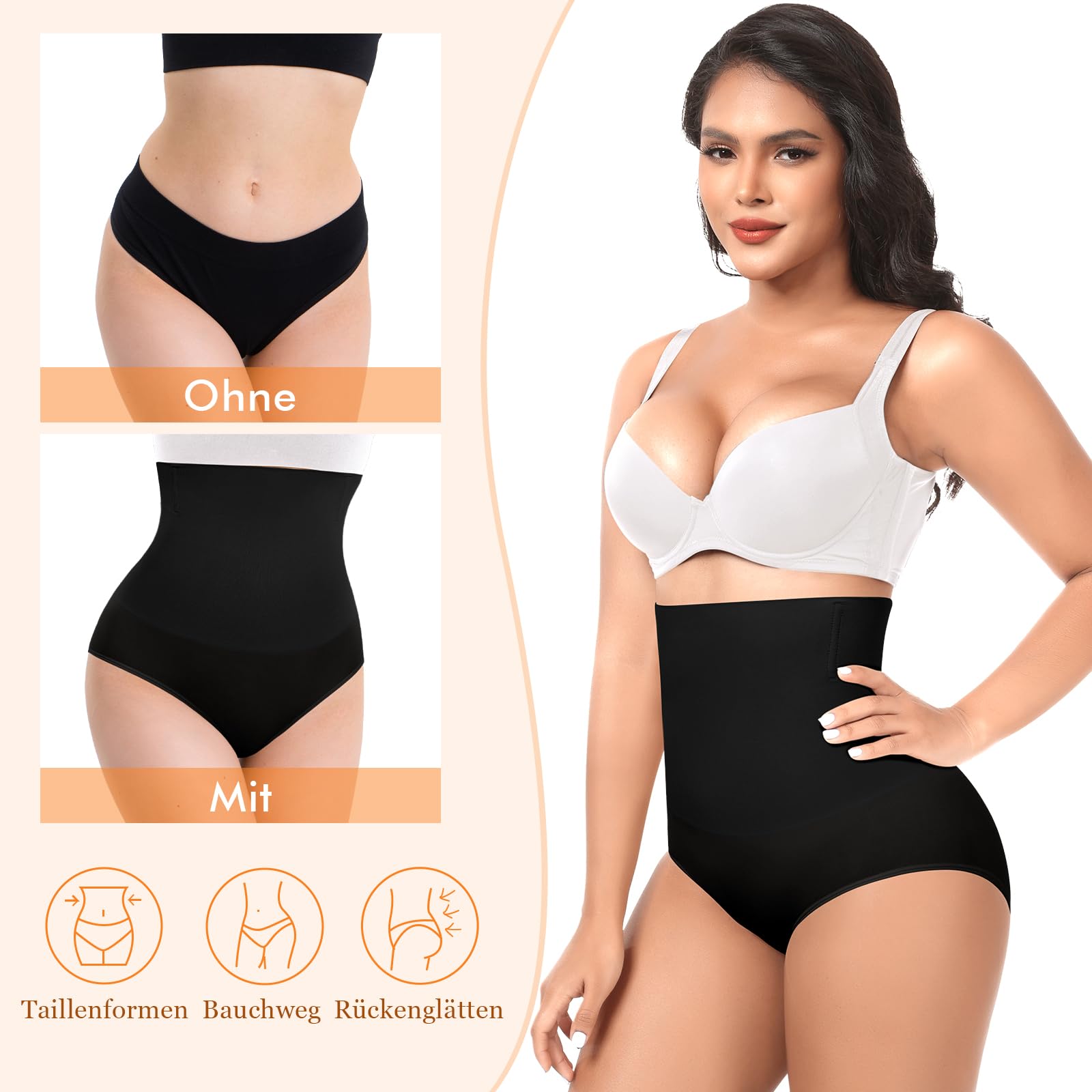 YARRCO Mutande da donna Miederslips senza cuciture a vita alta (nero+nero, XL), nero + nero., XL