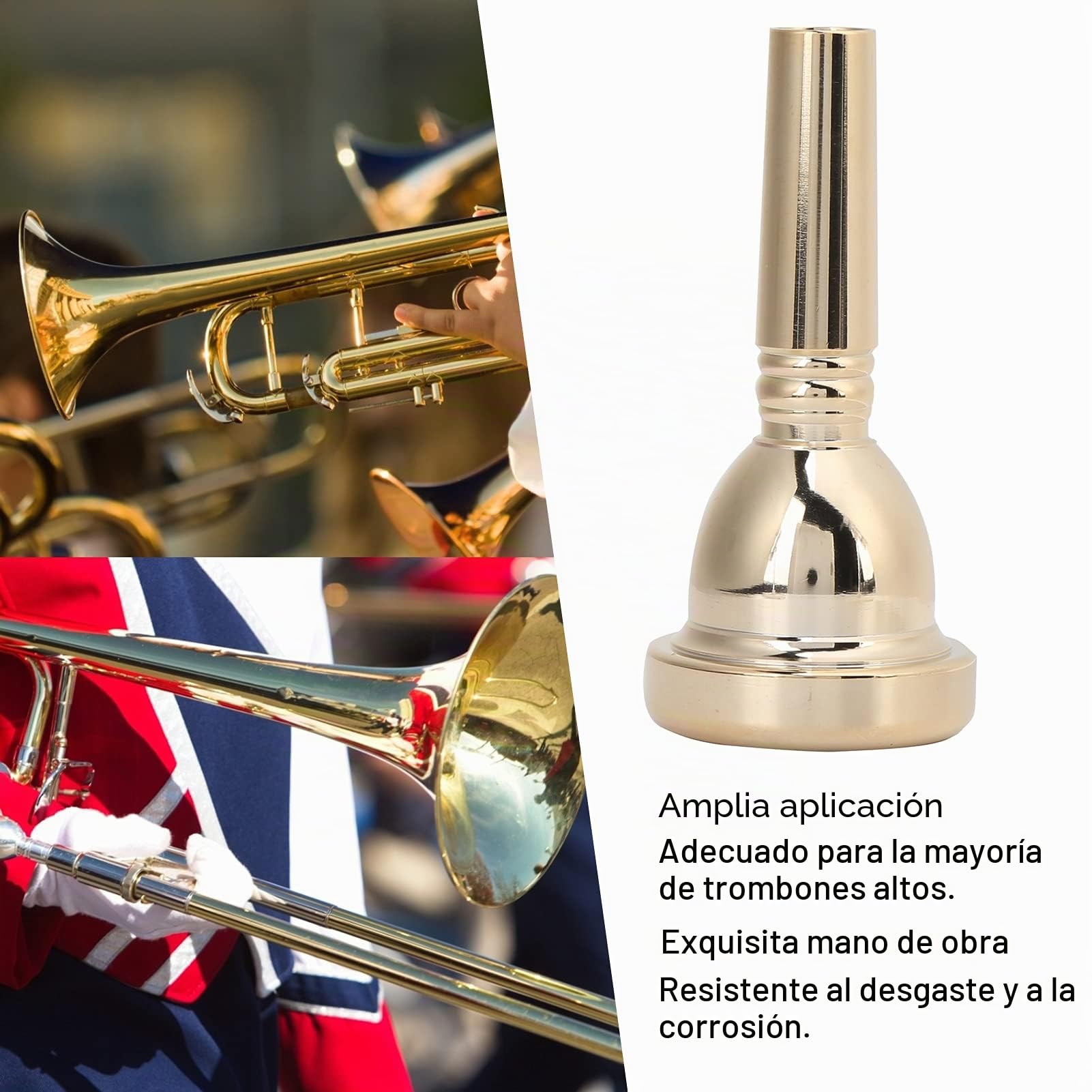 Boquillas de trombón Tenor Large Bach 5G Boquilla de trombón de vástago grande chapada en oro, Boquilla de trombón East Star Piezas de boca de vástago TR03 Metal 12,7 mm 5G