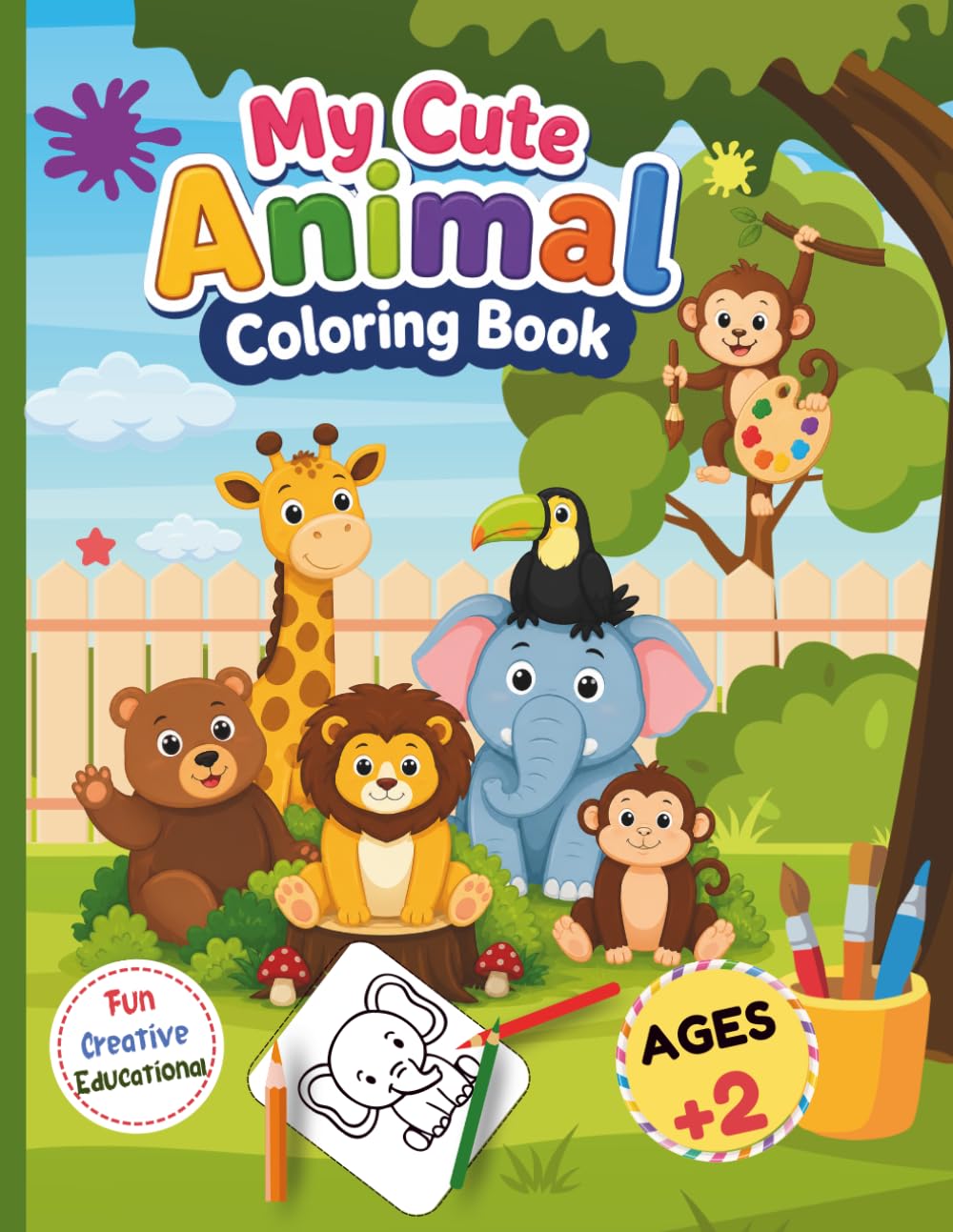 My Cute Animal Coloring Book: Learn and Color Forest and Farm Animals for 2-Year-Old Kids