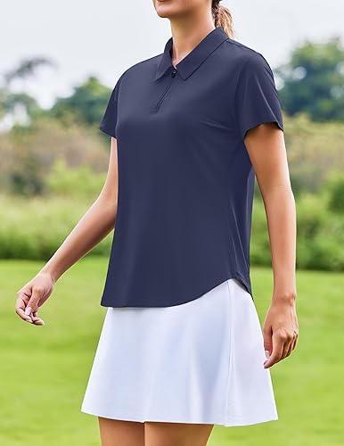 Miniatura 2 de PINSPARK Camisa de golf para mujer, manga corta, UPF 50+, polo de tenis, con cremallera de 14, cuello de secado rápido, camiseta de pickleball