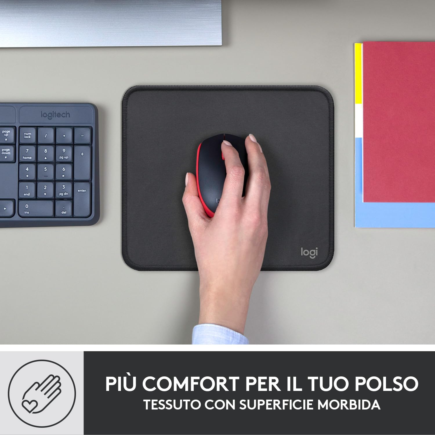 Logitech Mouse Pad Studio Series per Computer Base Gomma Antiscivolo Grigio
