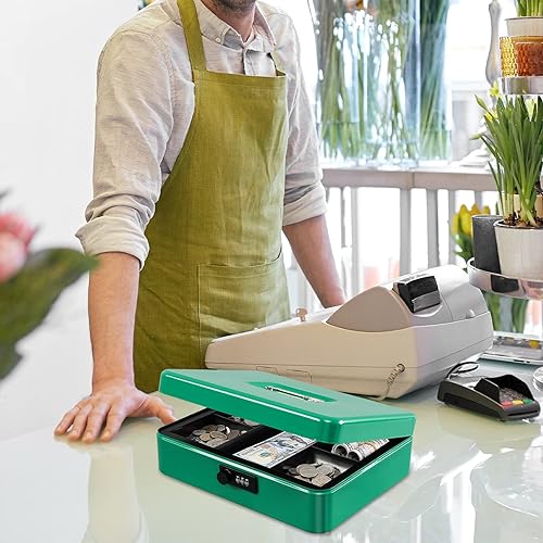 Miniatura 133 de KYODOLED - Caja de dinero grande con cerradura de combinación, caja de metal segura para dinero, caja de almacenamiento con bandeja de dinero, 9.84