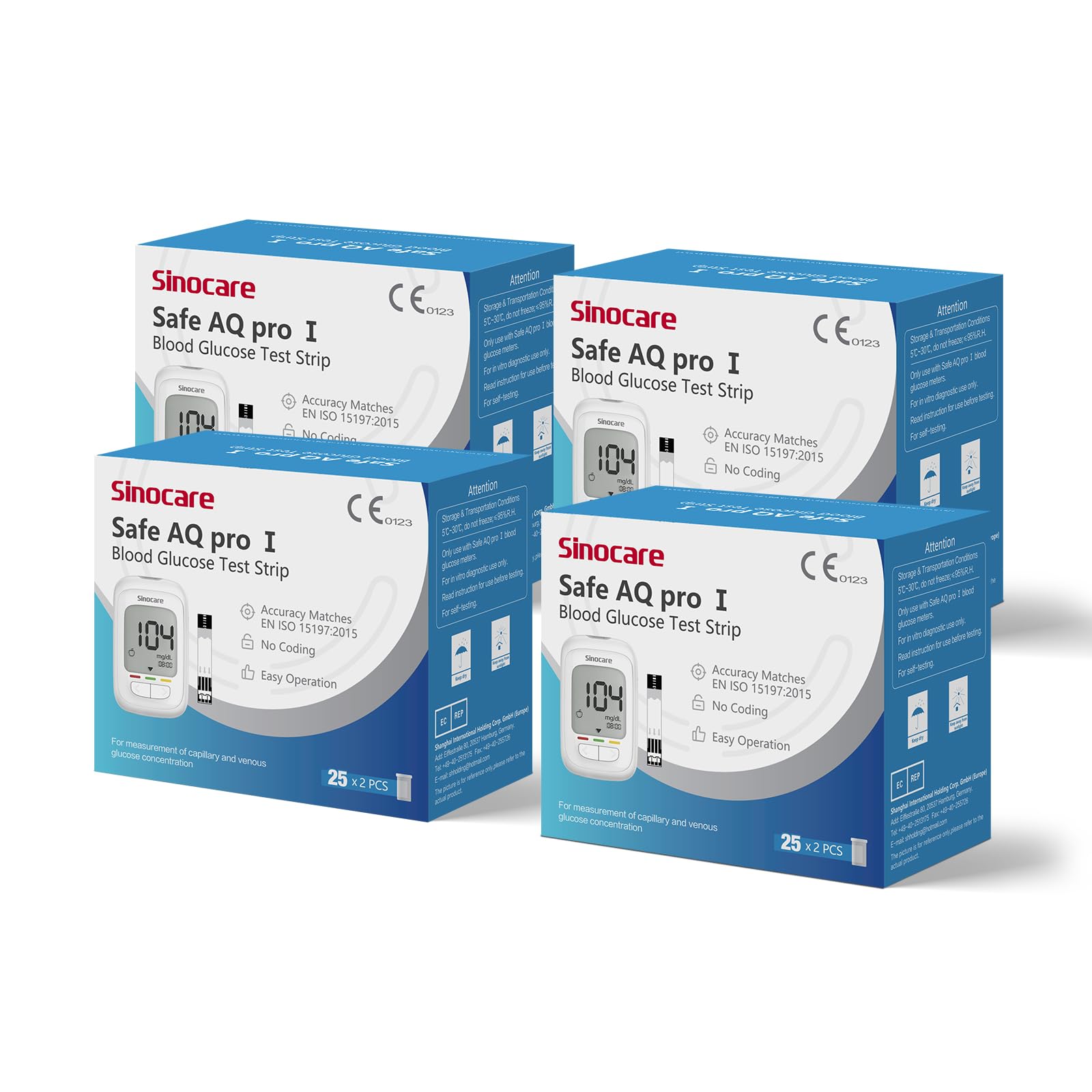 Tiras Reactivas Glucosa, 200 x Sinocare Tiras Glucosa para solo Medidor de Glucosa en Sangra Sinocare Pro I (Sin máquina, sólo tiras reactivas) Certificado ClimatePartner