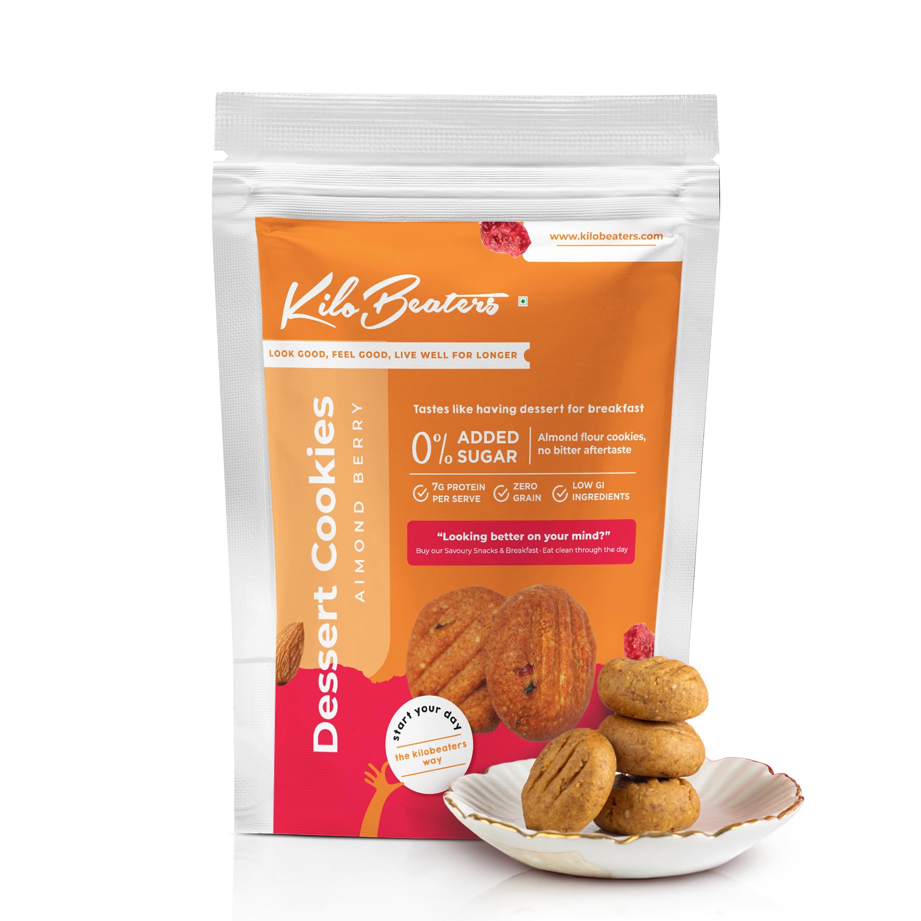 KILOBEATERS Keto Friendly Whole Almond Berry Dessert Cookies Biscuits Snacks For Diet, With Sugar Free, No Maida, Zero Sugar & Zero Preservatives, (Pack Of 1),400 Gram