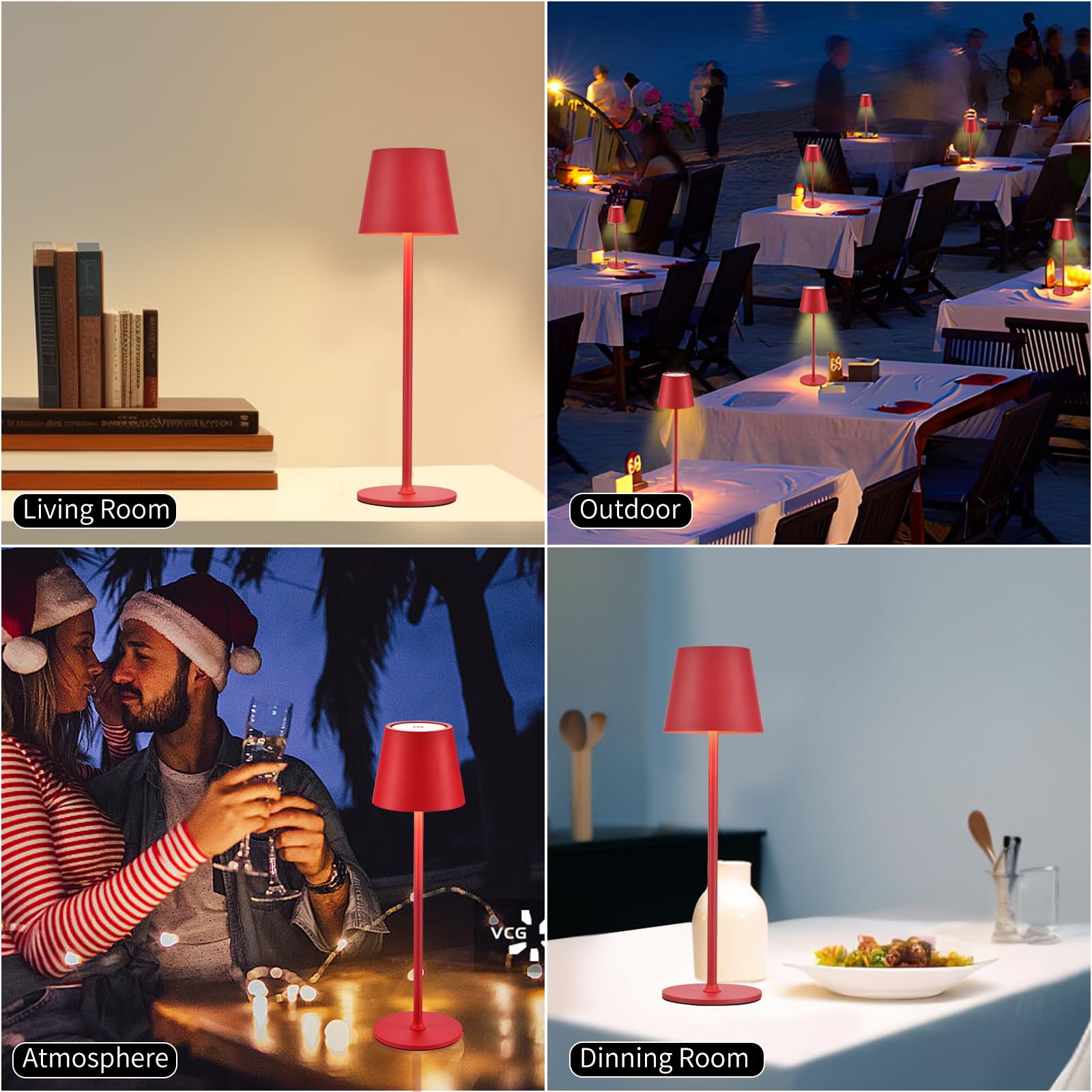 2 Lampade LED Da Tavolo Ricaricabili - Luce Calda 3000K, Dimmerabile, USB-C, IP54, Nero - Foto 8