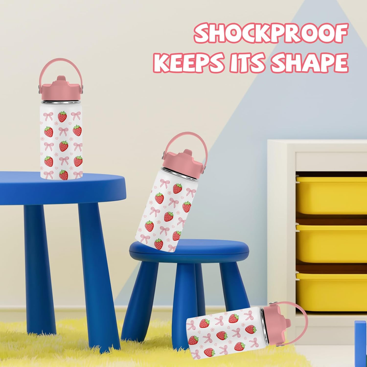 Strawberry Water Bottle for Men & Women, Stainless Steel Insulated Tumbler with Straw Lid and Handle, 12oz Reusable Leak-proof Bottle for Sports - Image 6