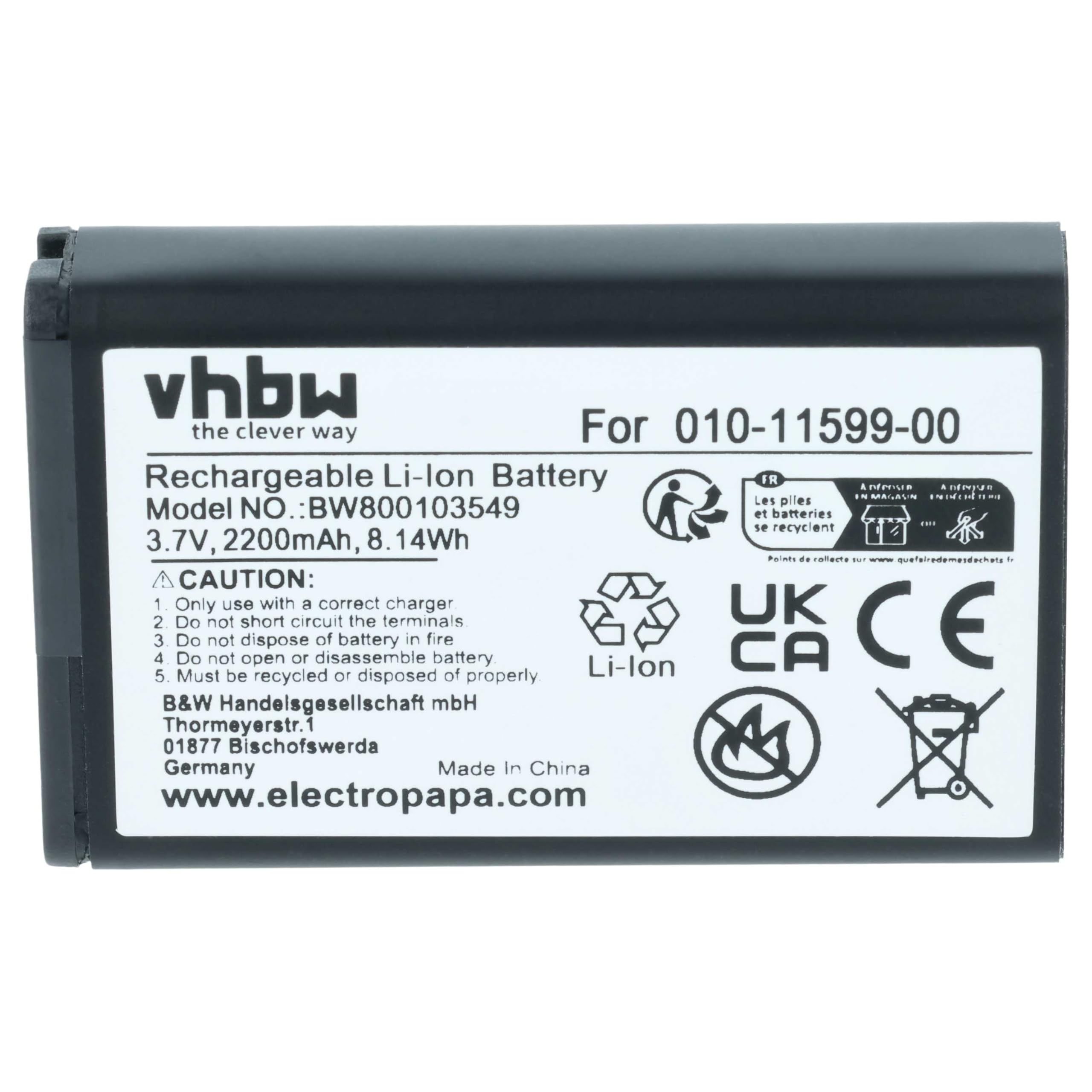 vhbw Batería Compatible con Garmin Alpha 100 Handheld navegador, navi, GPS (2200 mAh, 3,7 V, Li-Ion)