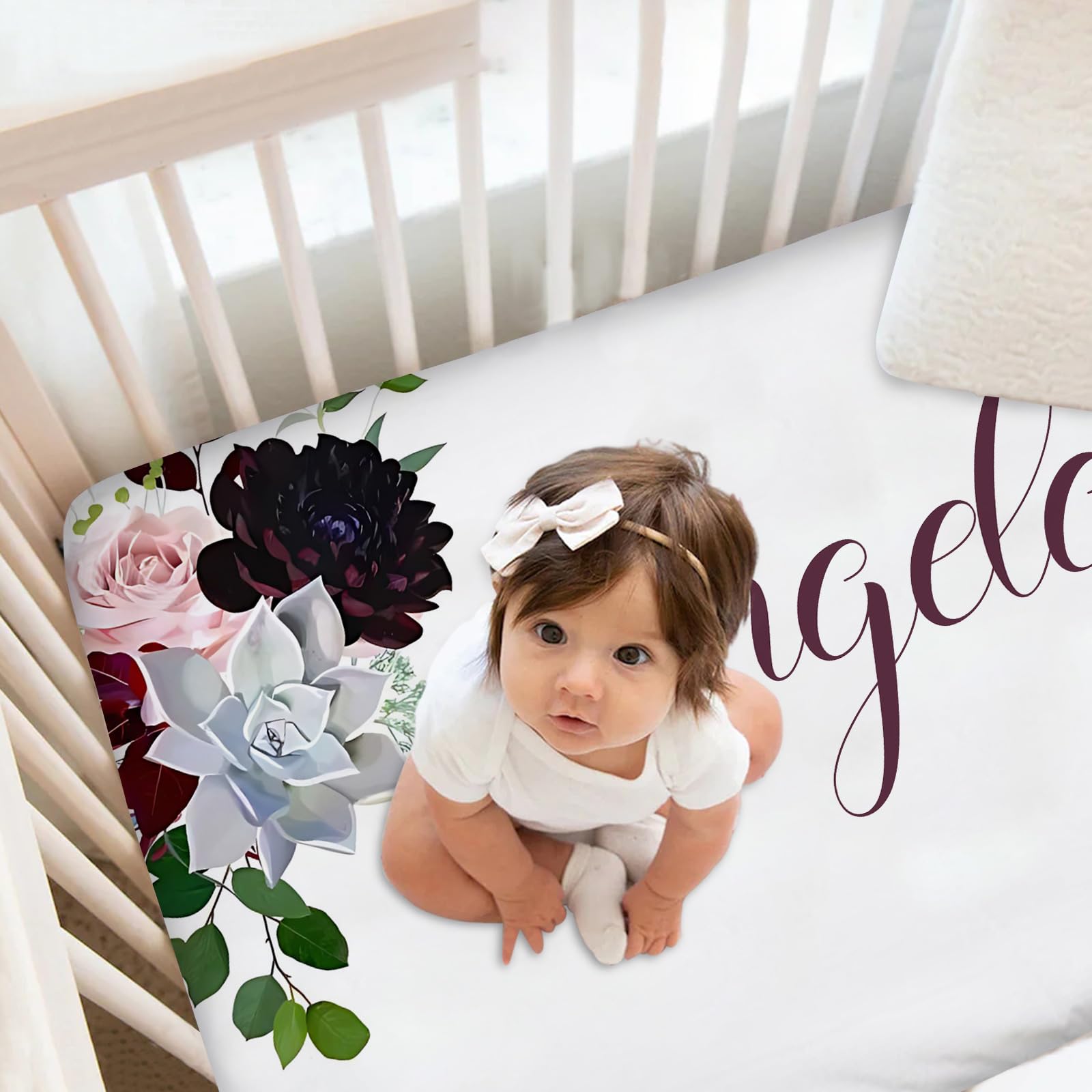 Personalized Baby Girls' Nursery Bedding - Custom Pink Purple Floral Comforter & Fitted Sheets with Name