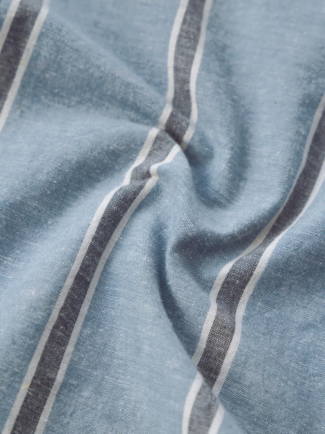 The Souled Store Bawełniana pościel w paski: Azure mężczyźni i chłopcy z długim rękawem kołnierz z guzikami z przodu w paski, jasnoniebieski Oversized Fit bawełniana lniana koszula
