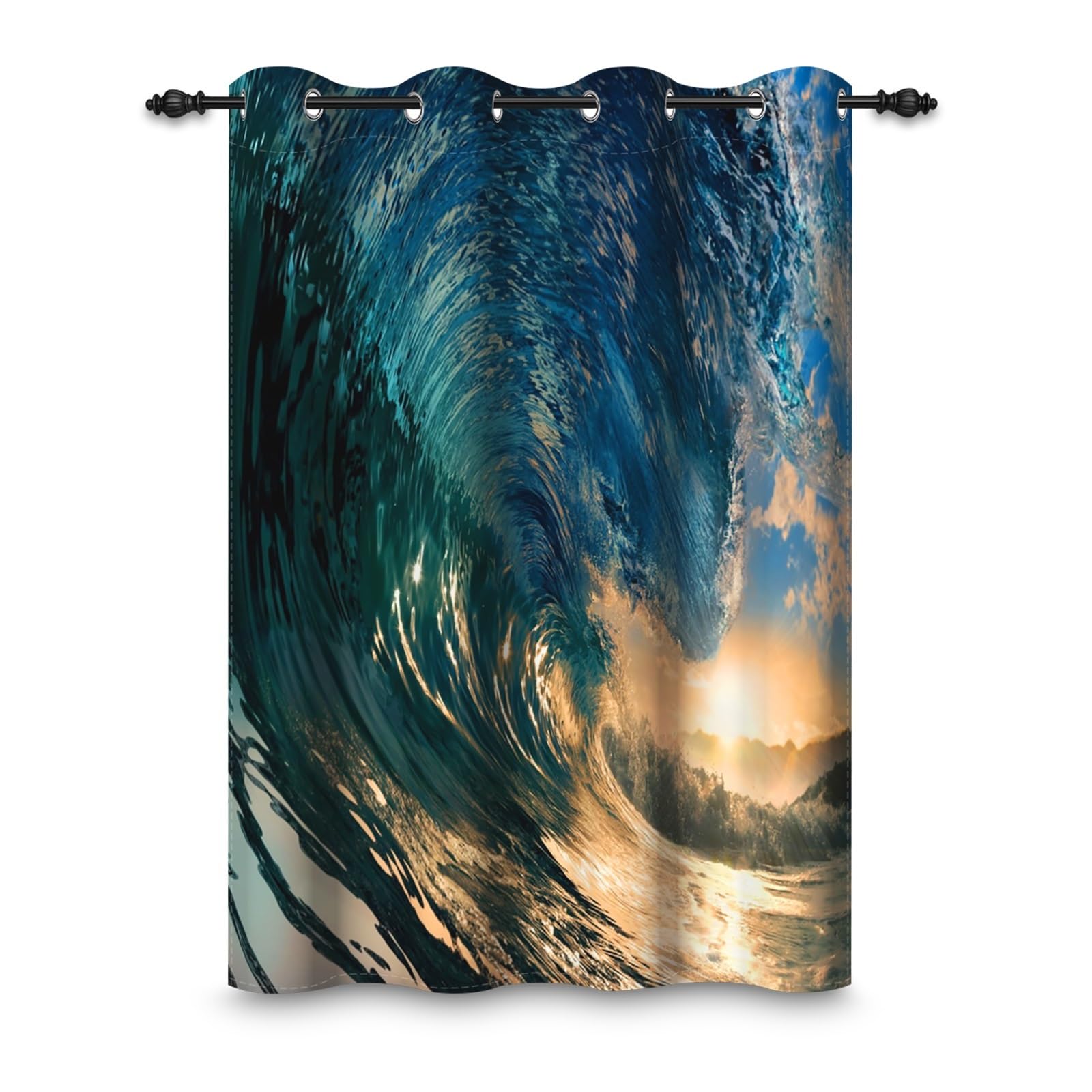 ggaimwf 42"x 63" Ocean Eyelet Curtain Blue Sea Wave Sunset Picturesque Natural Scenery Nautical Theme Thermal Grommet Room Dividers Blackout Window Drapes for Bedroom Living Room,1-Single Panel