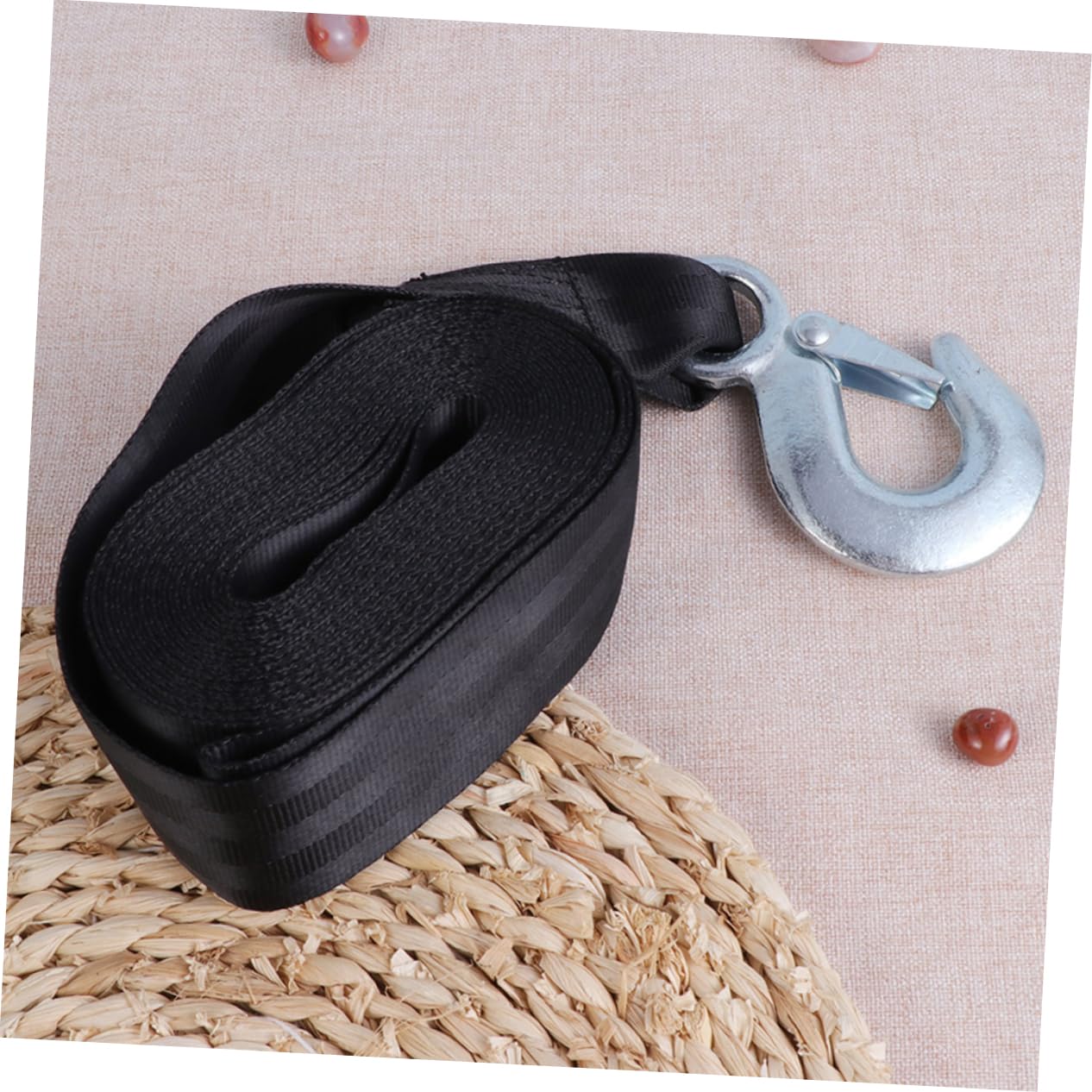Schwarzer Windenriemen aus Polyester mit Sicherem Stahlhaken 1,5 Tonnen Zugkraft 4,7cm Breit Tragbarer Abschleppgurt für Anhängerzubehör und Bootsbergung