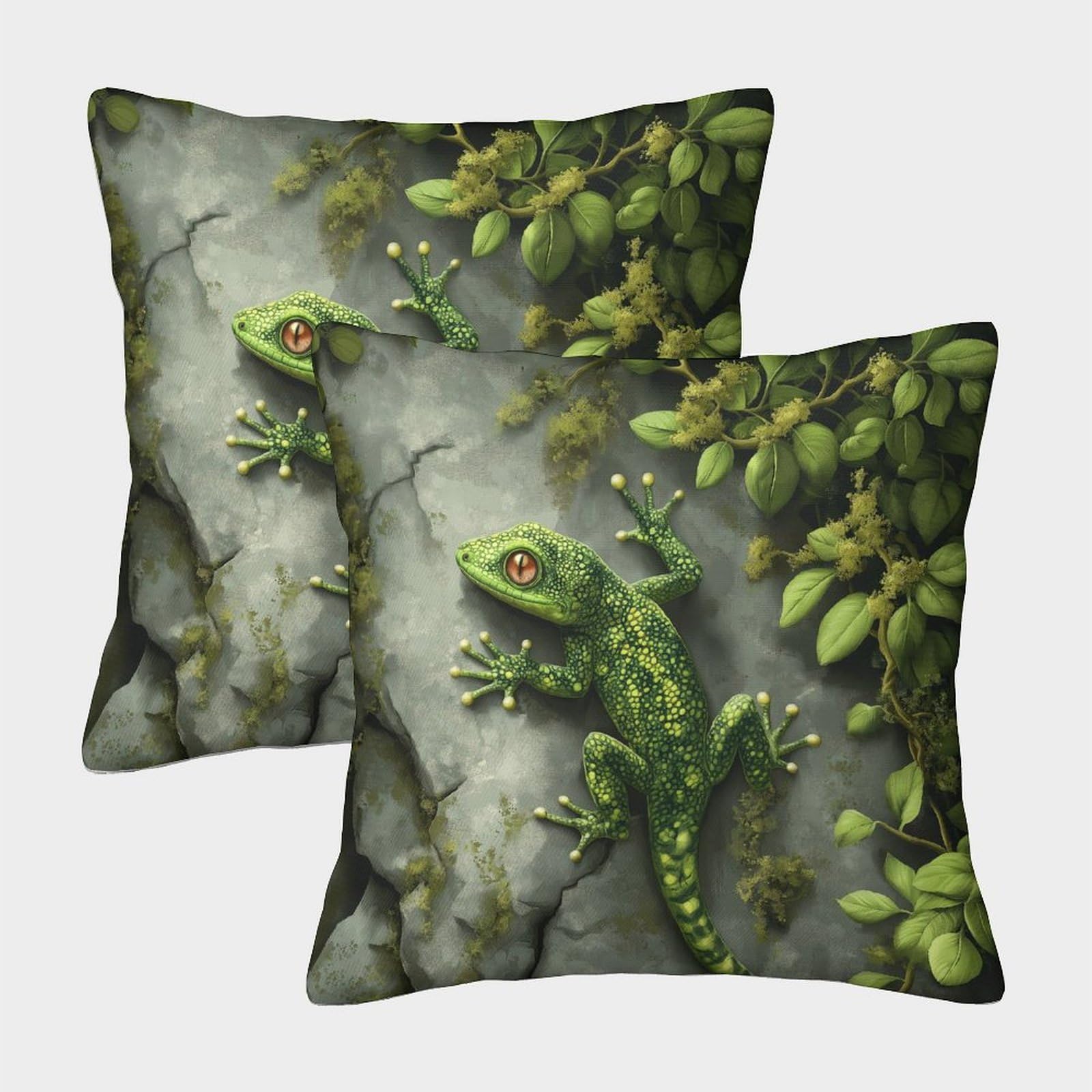 kaiyun 2 Pack 3D Mountaineering Geckos,Vines Theme Square Cushion Cover Decoration Pillow Cover Suitable for Home Sofa Bedroom Living Room 40x40cm