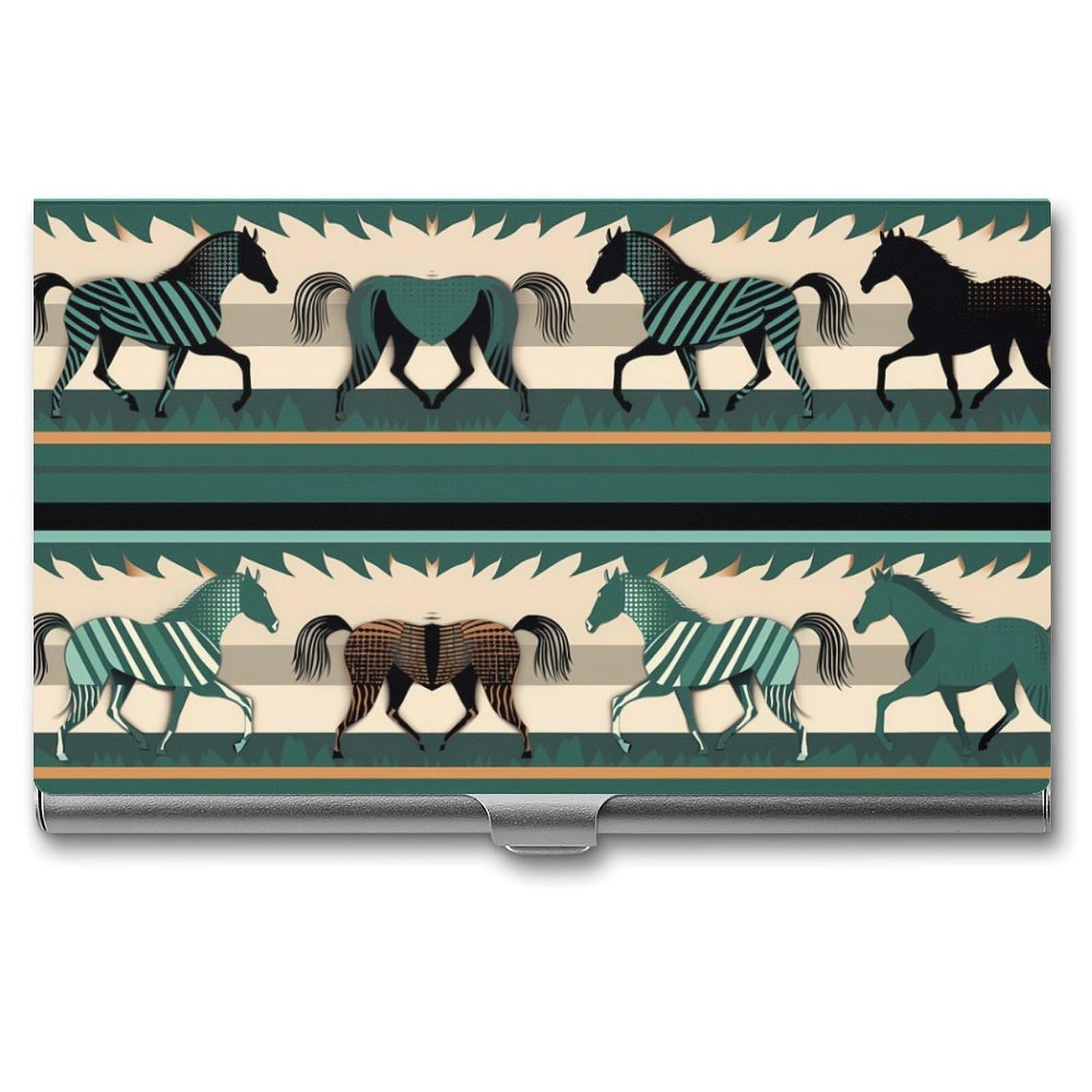 BTCOWZRV Horse Stripes Pattern Business Card Holder Metal Slim Business Card Case, Pocket Card Holder for Men Women Purse Name Card Holder Stainless Steel Wallet Credit ID Case for Office
