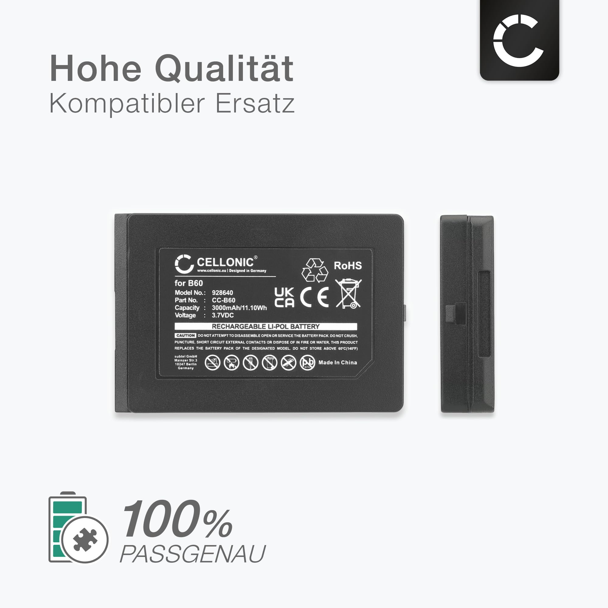 CELLONIC 2X Akku kompatibel mit Vectron MobilePro 3, B60 | 2x, (3000mAh-3.7V-Lithium-Polymer), Zahlungsterminal / POS Akku