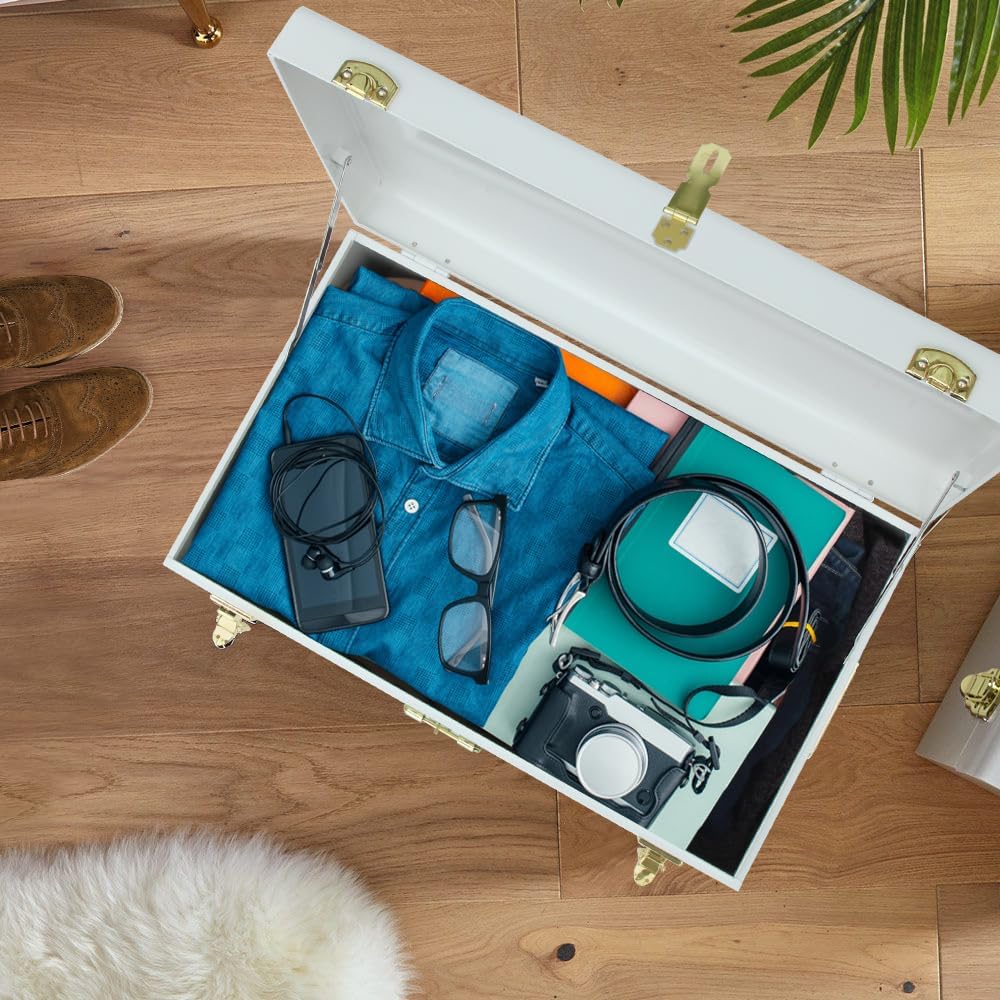 Vixdonos Large Metal Trunk Decorative Storage Box College Dorm Chest with Handle - Image 7