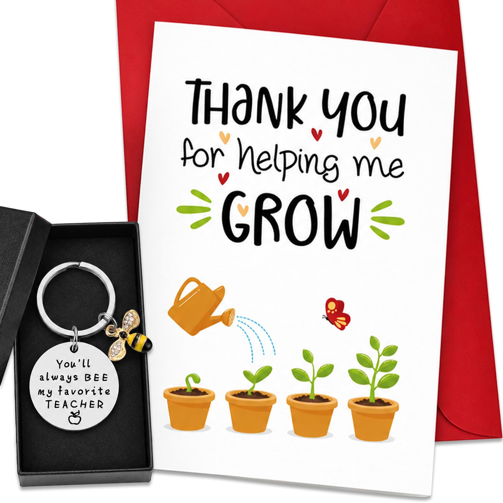 Teacher Gifts Colleagues Women Thank You Card Gifts Keyring Box You'Ll Always Bee My Favorite Teacher Thank You For Helping Me Grow For Teachers, Mentors, Tutors, Back To School Gift For Educators