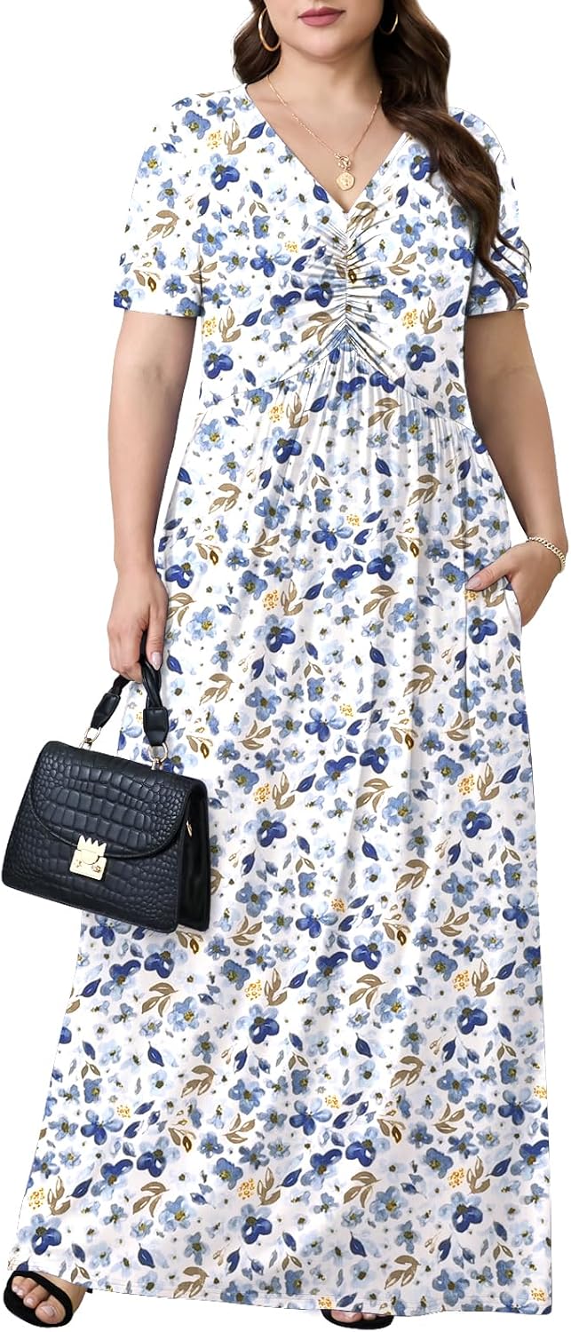 Plus Size Maxi Dresses for Women Summer Casual Short Sleeve Long Dress with Pockets 1X-5X - Image 2