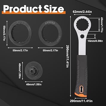Bottom Bracket Tool Compatible with Shimano Hollowtech II, BB9000, BBR60 | with 2 Adaptors and 1 Crank Cover Tool