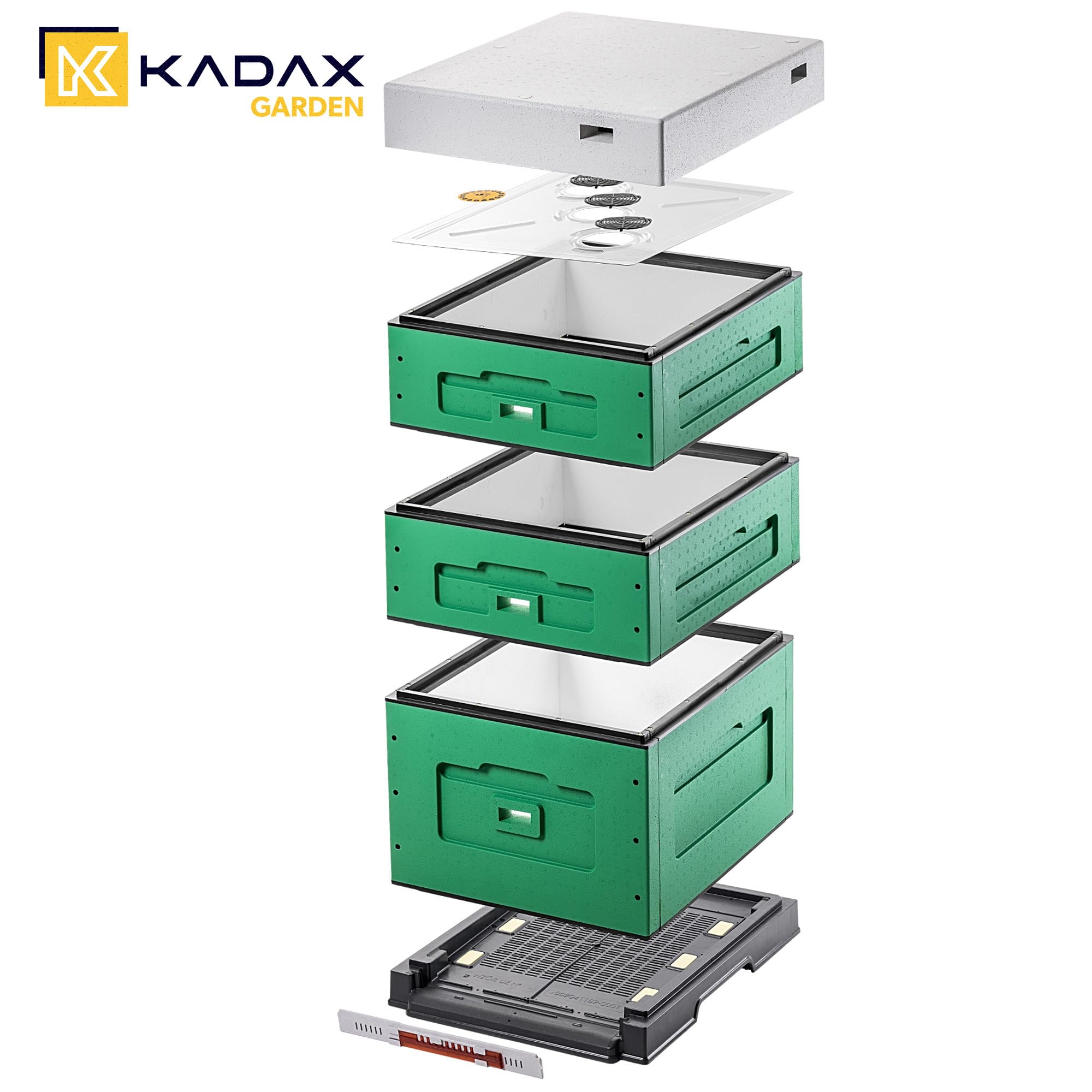 KADAX Dadant Beute 53 x 47 x 83 cm, Styroporbeute mit Hygieneboden, Magazinbeute aus Styropor, Bienenbeute, Komplettbeute für Dadant-Rähmchen (Grün)