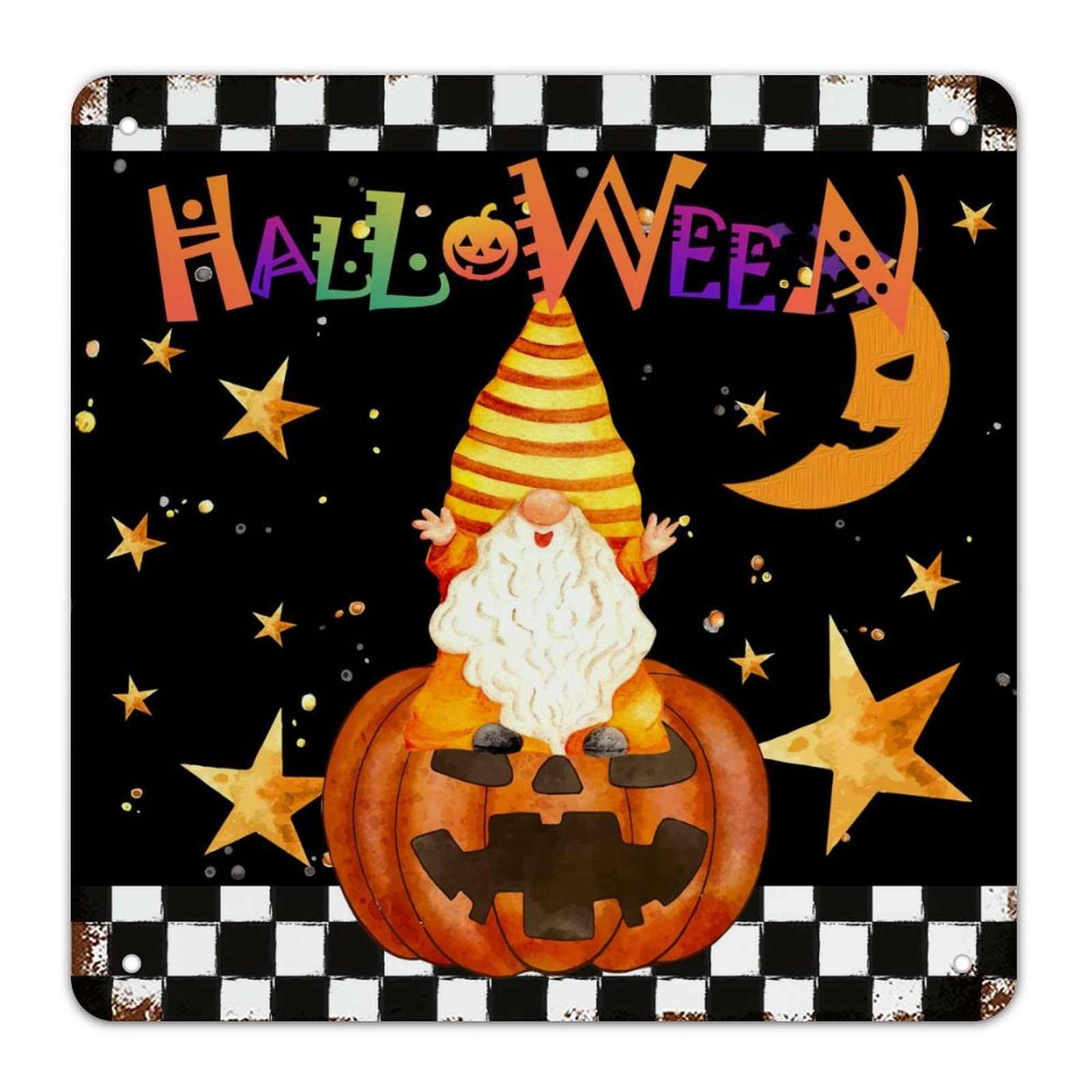 Panneau rétro d'Halloween magique métal lanterne citrouille décoration murale 38 cm