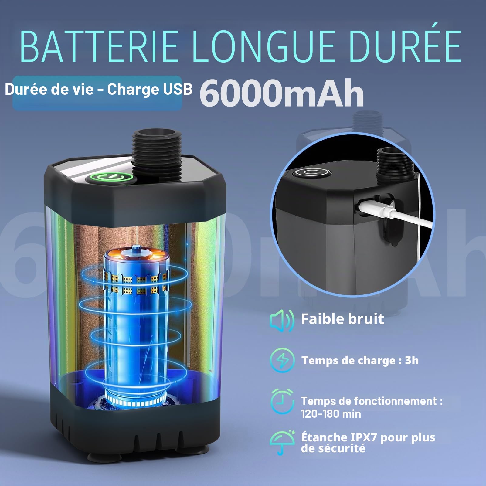 BSEED Douche Portable pour Camping avec Chauffe-eau à Immersion, Douche de Camping Rechargeable 6000mAh avec Affichage LED Intelligent, Douche Extérieure pour la Randonnée, les Voyages, les Animaux de