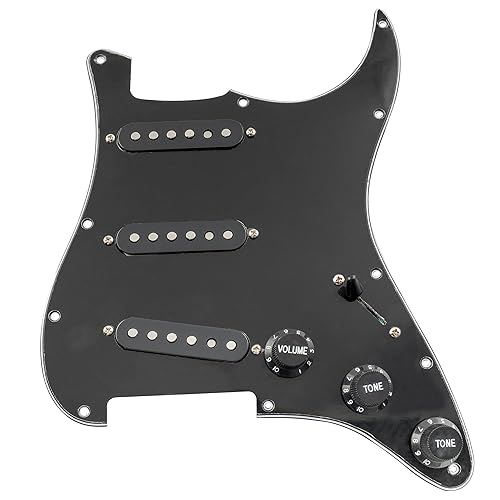 Musiclily Pro-SE ST-60SE Pre-wired SSS Pickguard with Staggered Alnico 5 Pickups for Strat Style Electric Guitar, 3Ply Black