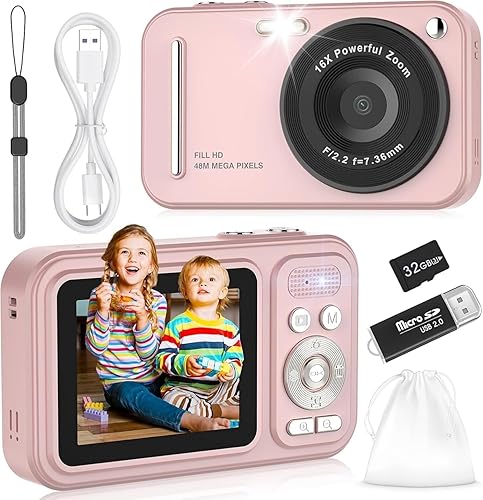 Miniatura 1 de Cámara digital para niños, cámaras digitales de 48 MP FHD 1080P para apuntar y disparar con zoom de 16X, cámaras portátiles compactas para