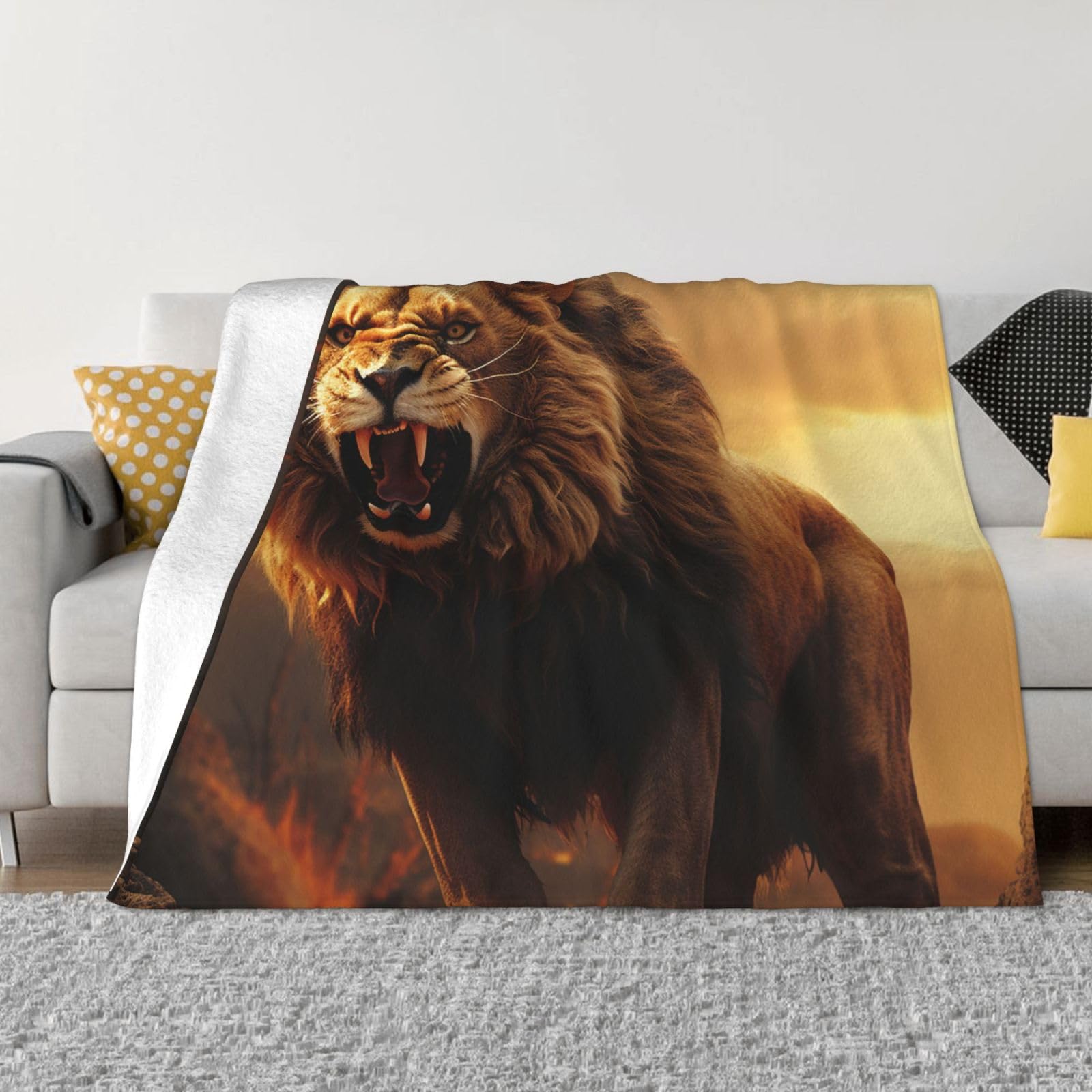 FodPand Angry Roaring Lion Fleece Blanket 50"x40" Lightweight Warm Throw Blanket for Bed Couch Cozy Air Conditioning Quilt All Seasons Decorative Fuzzy Blankets Gifts for Women Men