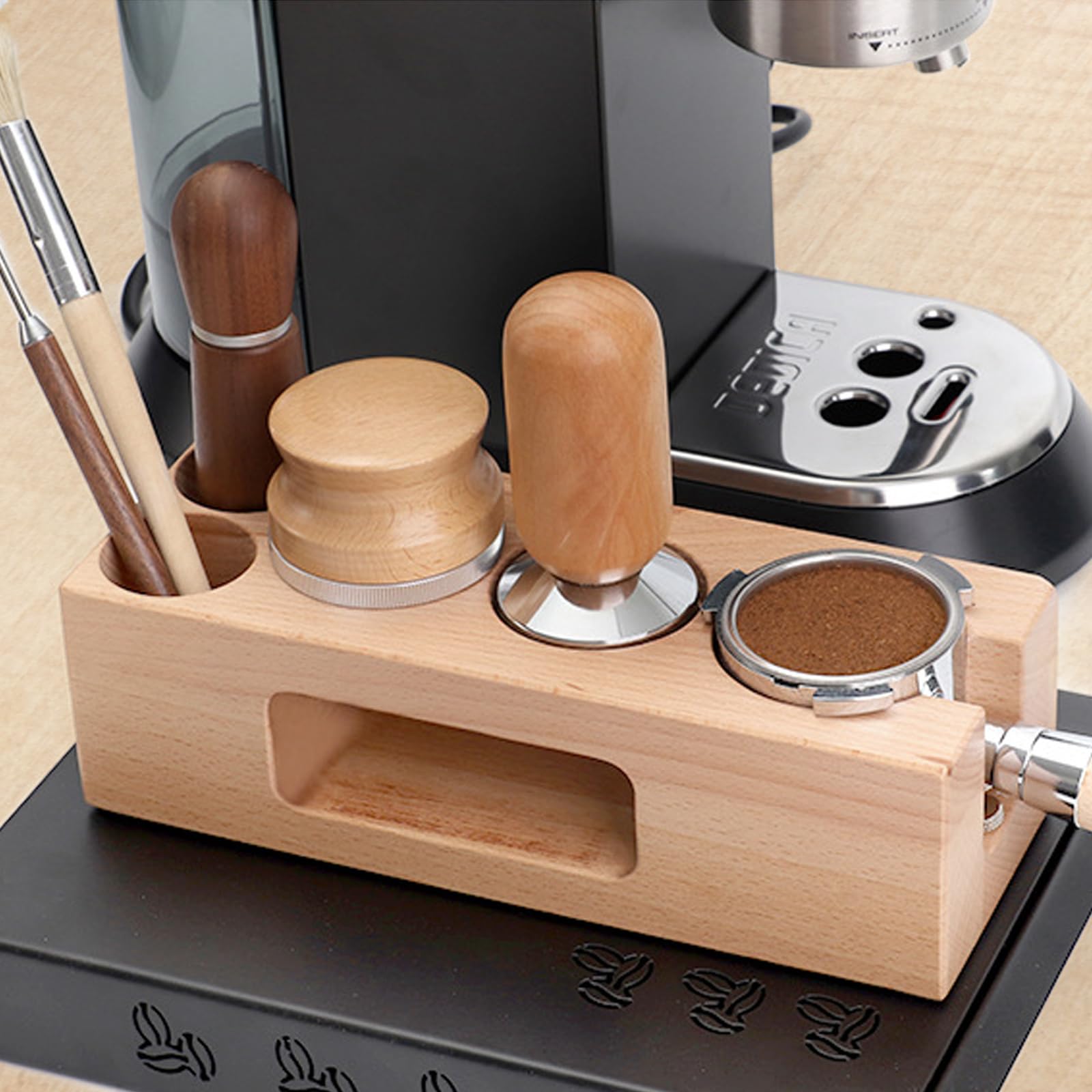 EFUTURETIME Coffee Tamper Station 58 mm Regolabile, Legno Antiscivolo