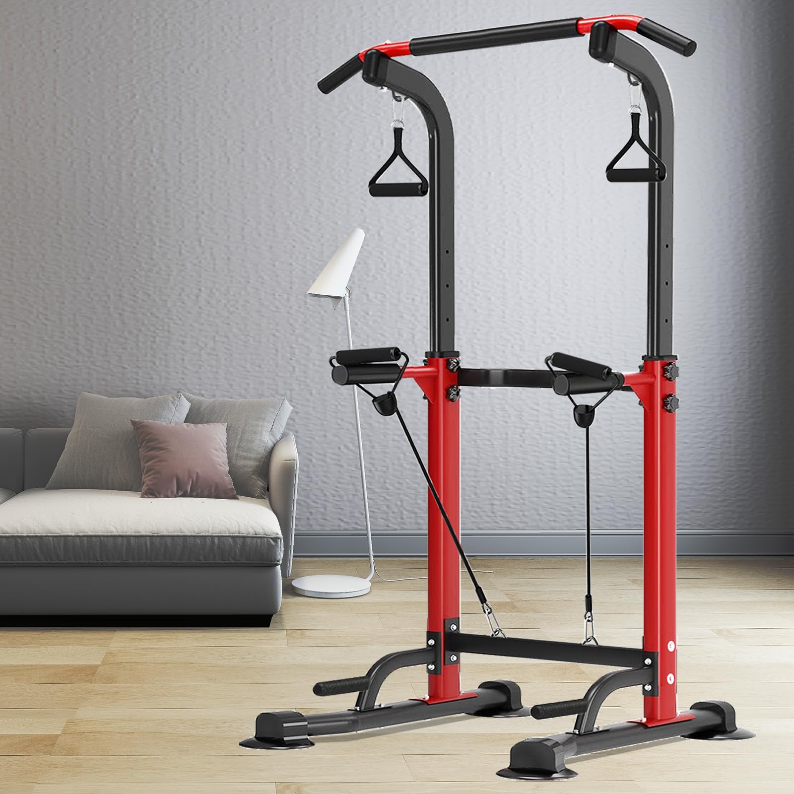 Pull Up & Dip Station Dip Stand Power Tower, Adjustable Height Home Strength Training Fitness Workout Station, Suitable for Teenagers, Women, Men