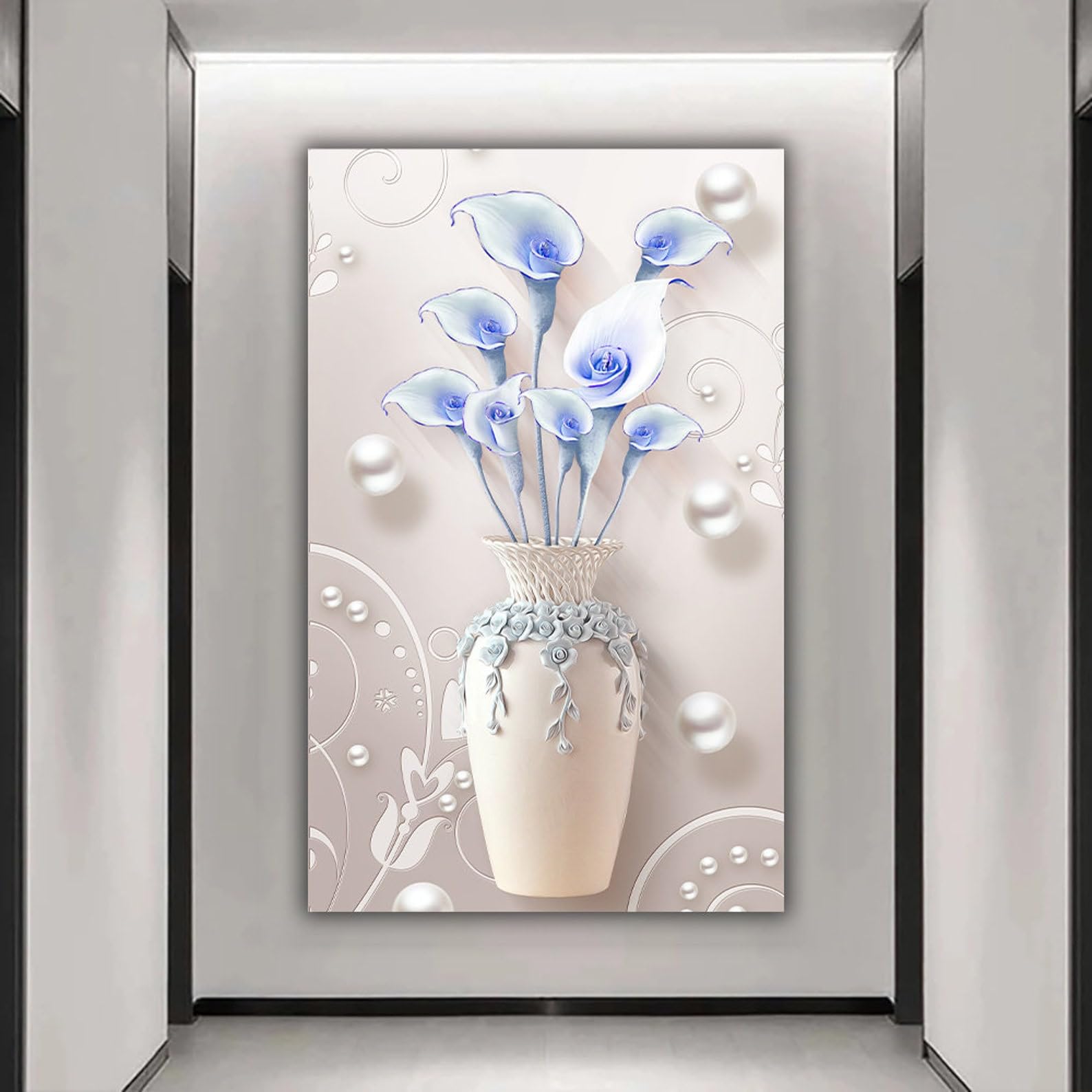 Affiche florale abstraite pour salon moderne deco murale bleue