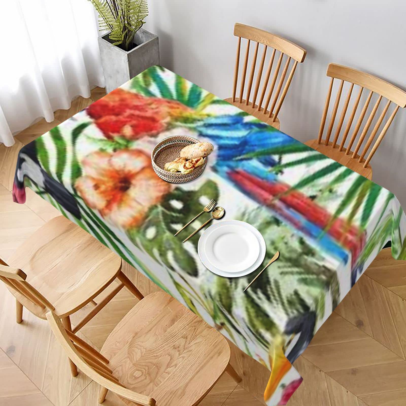 BNVSADC Toucans Parrot palm tree leaves Printed Rectangle Tablecloth 228x152 CM, Water Resistant Polyester Table Cloth Decorative Fabric Table Covers for Kitchen Dining Table Parties Camping