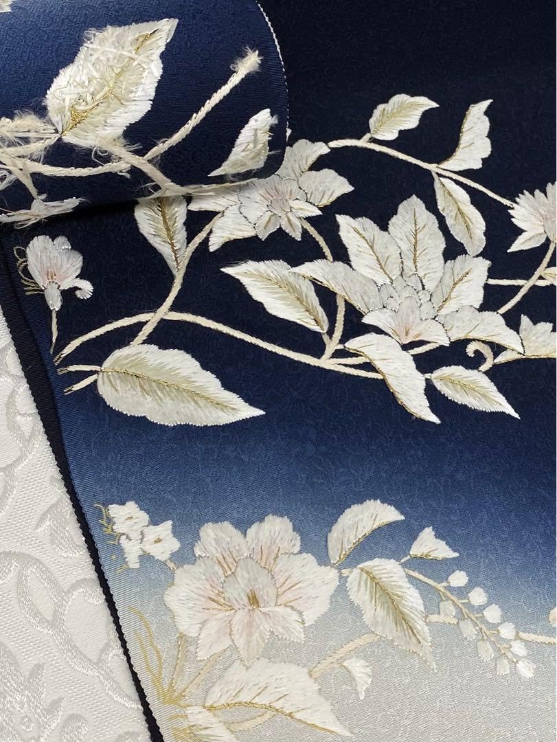 Amazon.co.jp: 手刺繍 訪問着 付け下げ 反物 紋意匠 唐花 金糸 正絹  