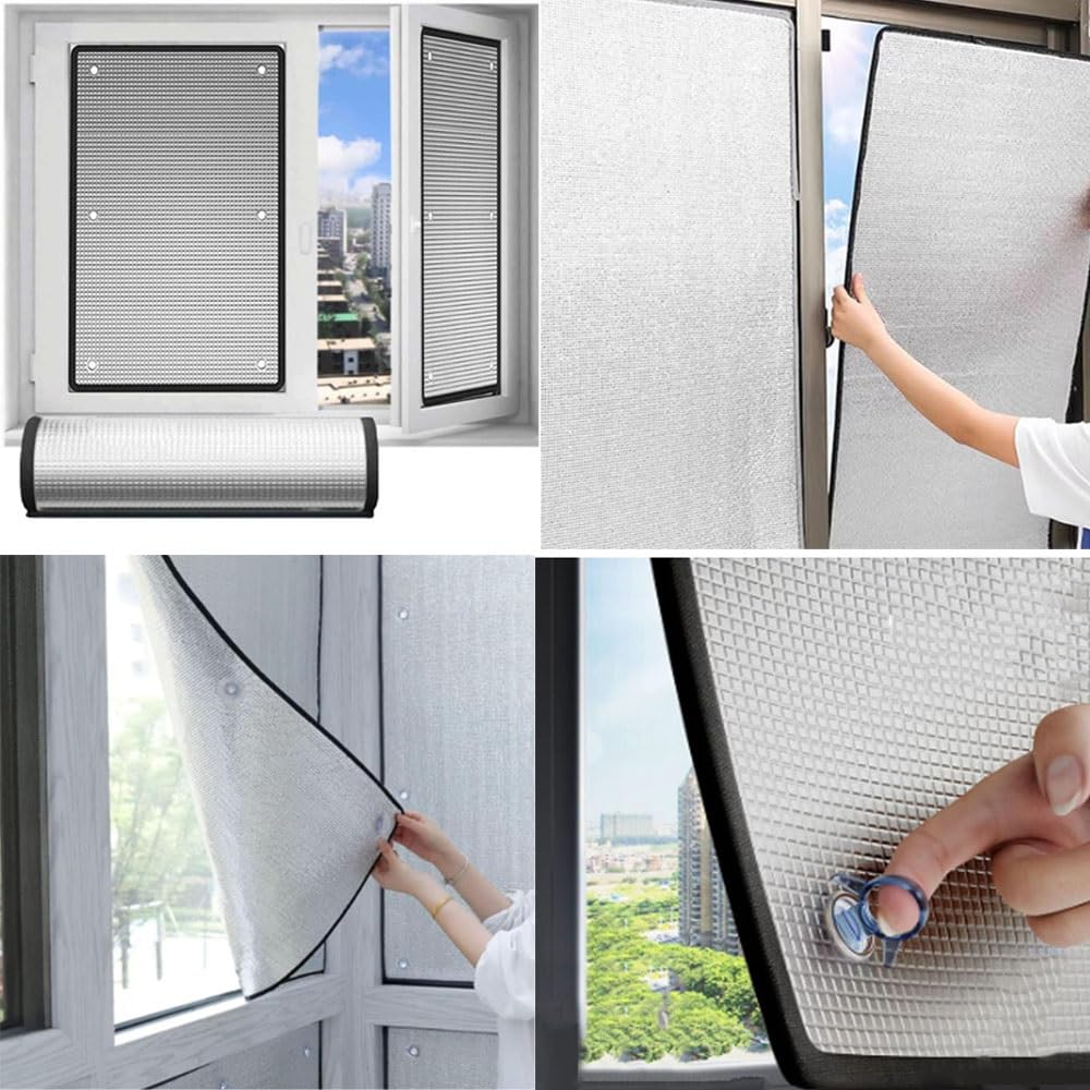 Loyuivor Grey Sun Protection Window Film,Aluminium Insulation Foil,With Suction Cup,100% Blackout Window Cover,Window Heat Reflector,For Home Office Garage Sunroom,Can Be Customized，60X100cm/23.6X39.4in(Gray,70X100