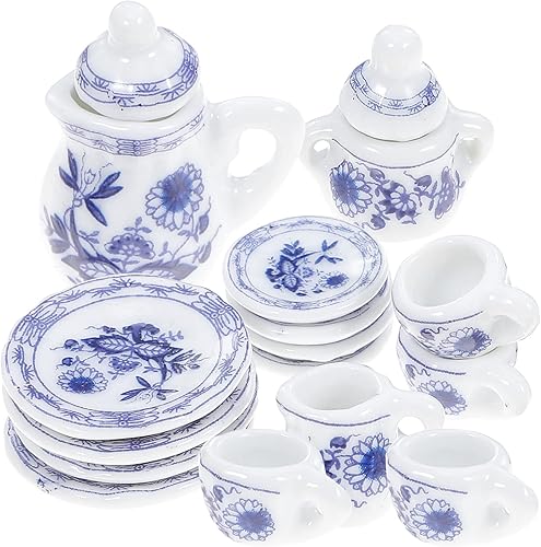 LUOZZY Mini juego de té en miniatura para casa de muñecas juego de té de cerámica accesorio de cocina para casa de muñecas