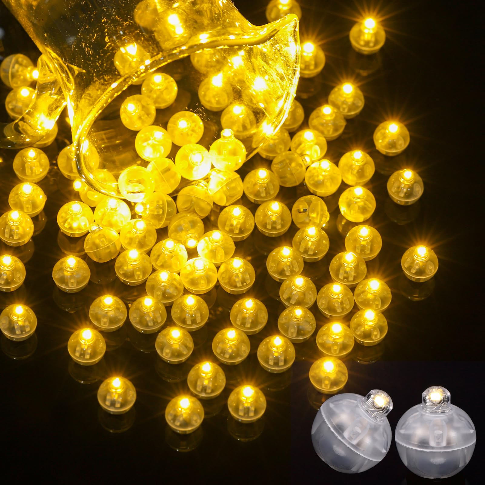 JIZZU Palloncini Led, 120 Pezzi Mini Lampada a LED Rotondo Lanterne di Carta per Lanterna di Carta, Palloncini per Feste, Halloween, Matrimoni, Feste di Compleanno(Luce Calda