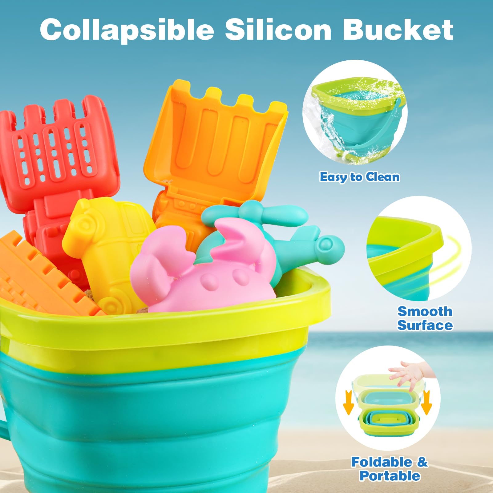 JOYIN Strandspeelgoed voor zandkuilen - 24-delige set inclusief waterwiel, zandmallen, voertuig, emmer, schopgereedschapssets, spade voor peuters kinderen buitenspelen (Bonus Mesh Bag inbegrepen