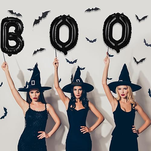 Miniatura 7 de Globos de papel de aluminio de Halloween, juego de pancartas de globos negros para fiesta de Halloween, 16 pulgadas, kit de banderines para temática