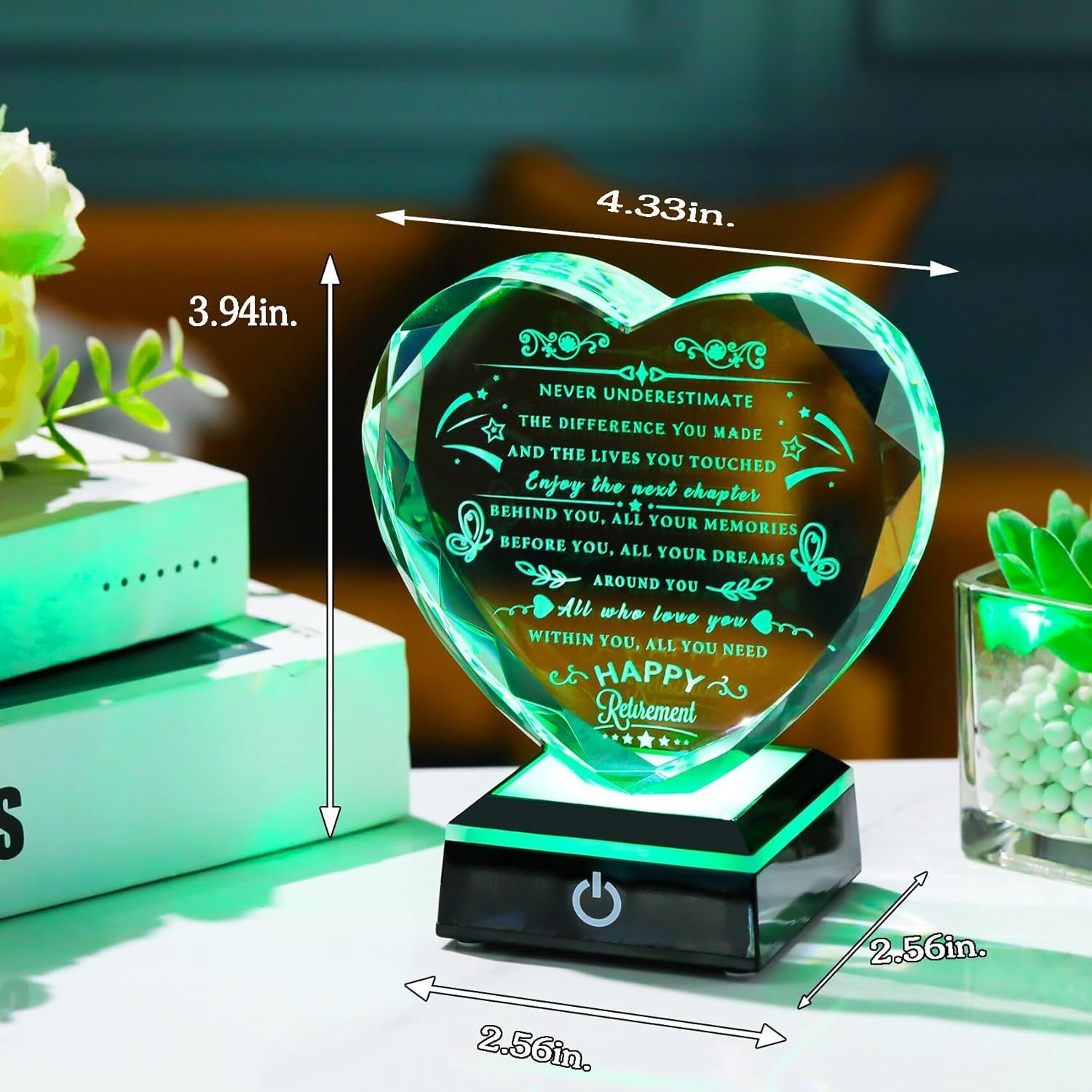 Retirement Gifts for Women Men with Colorful LED Base Best Heart Happy Retirement Plaque Gift for Coworkers Boss Going Away Goodbye for Retired Friends Teacher Police Firefighter Nurse
