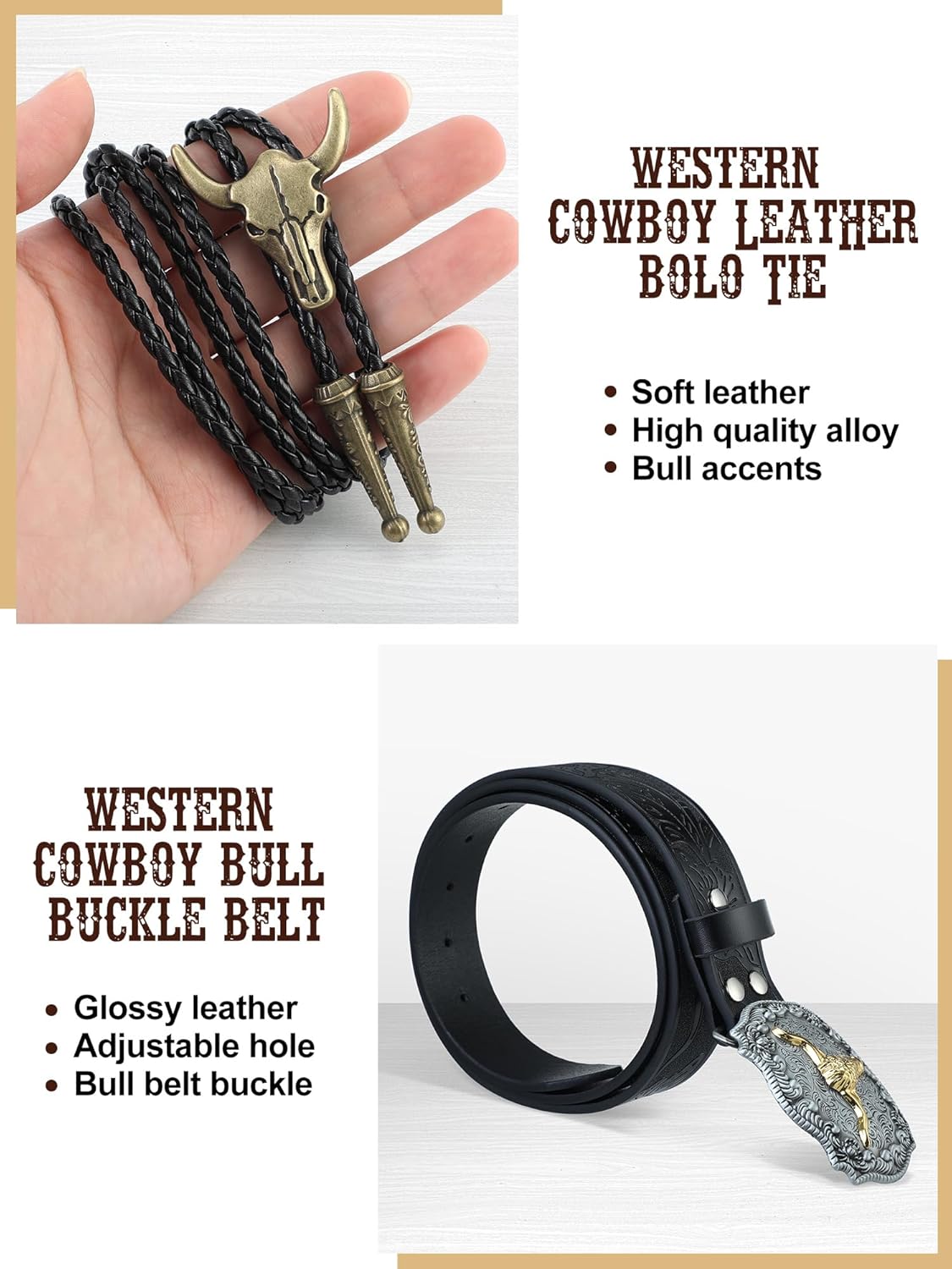 4 Pcs Western Cowboy Outfits for Men Suede Leather Vest Hat Bolo Tie Belt for Western Halloween Cosplay - Image 6