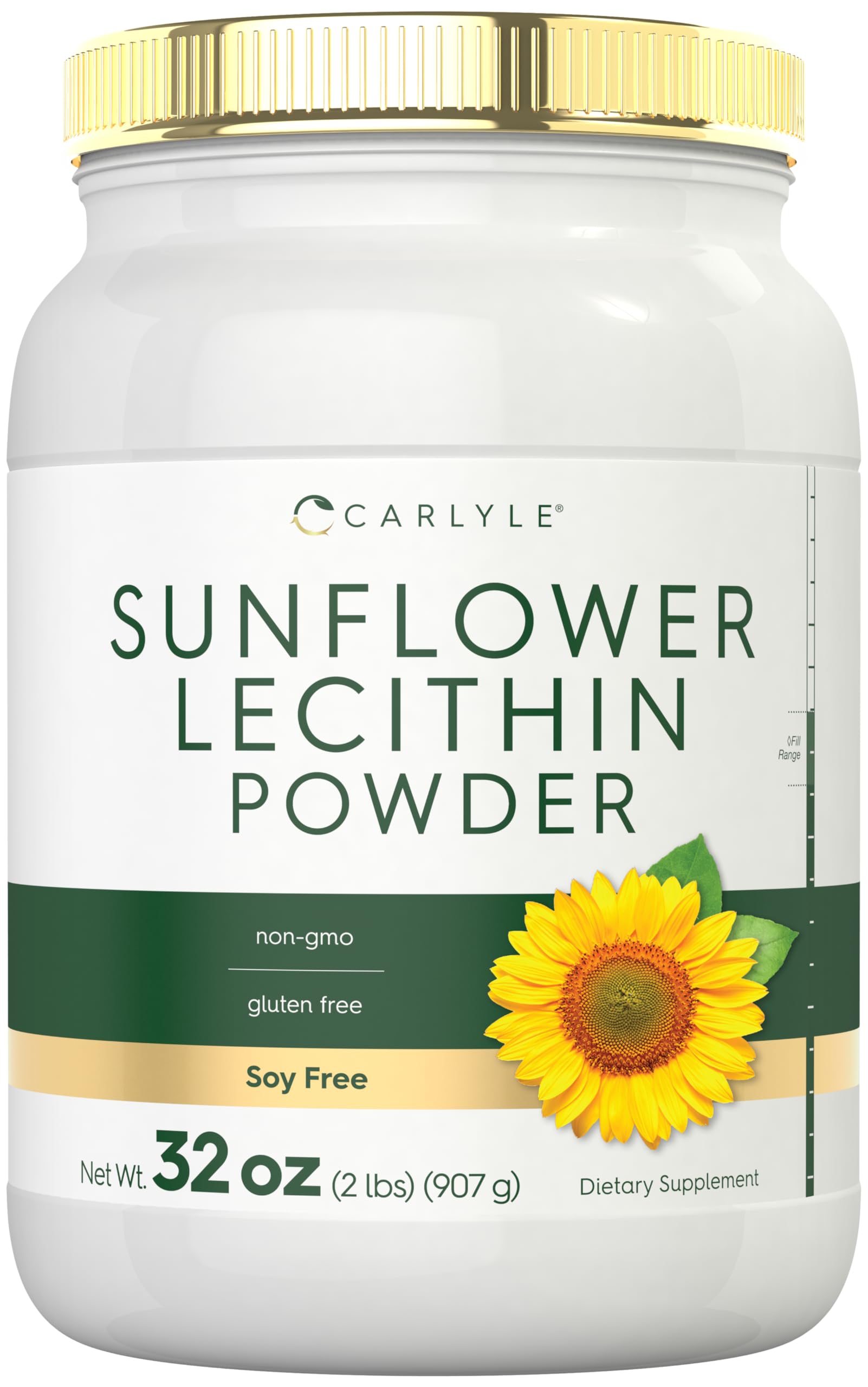 Carlyle Sunflower Lecithin Powder | 2 Pounds | Unflavored | Naturally Occurring Phosphatidylcholine | Vegetarian, Soy Free, Non-GMO, Gluten Free |