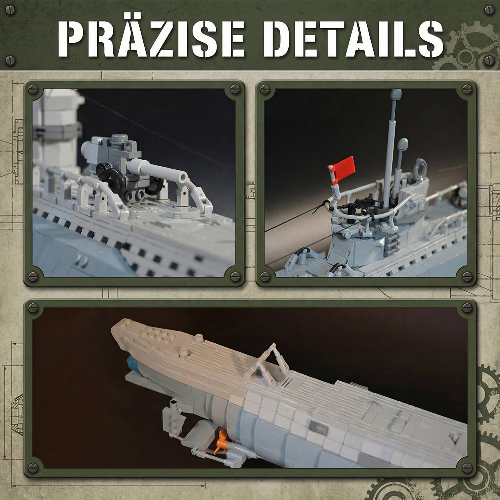 WWII U-552 Submarine U-Boot Klemmbausteine Technik - 6172 Teile 102 cm Länge Deutsches Schlachtschiff, Military Series MOC Sets für Erwachsene Kompatibel mit Panlos